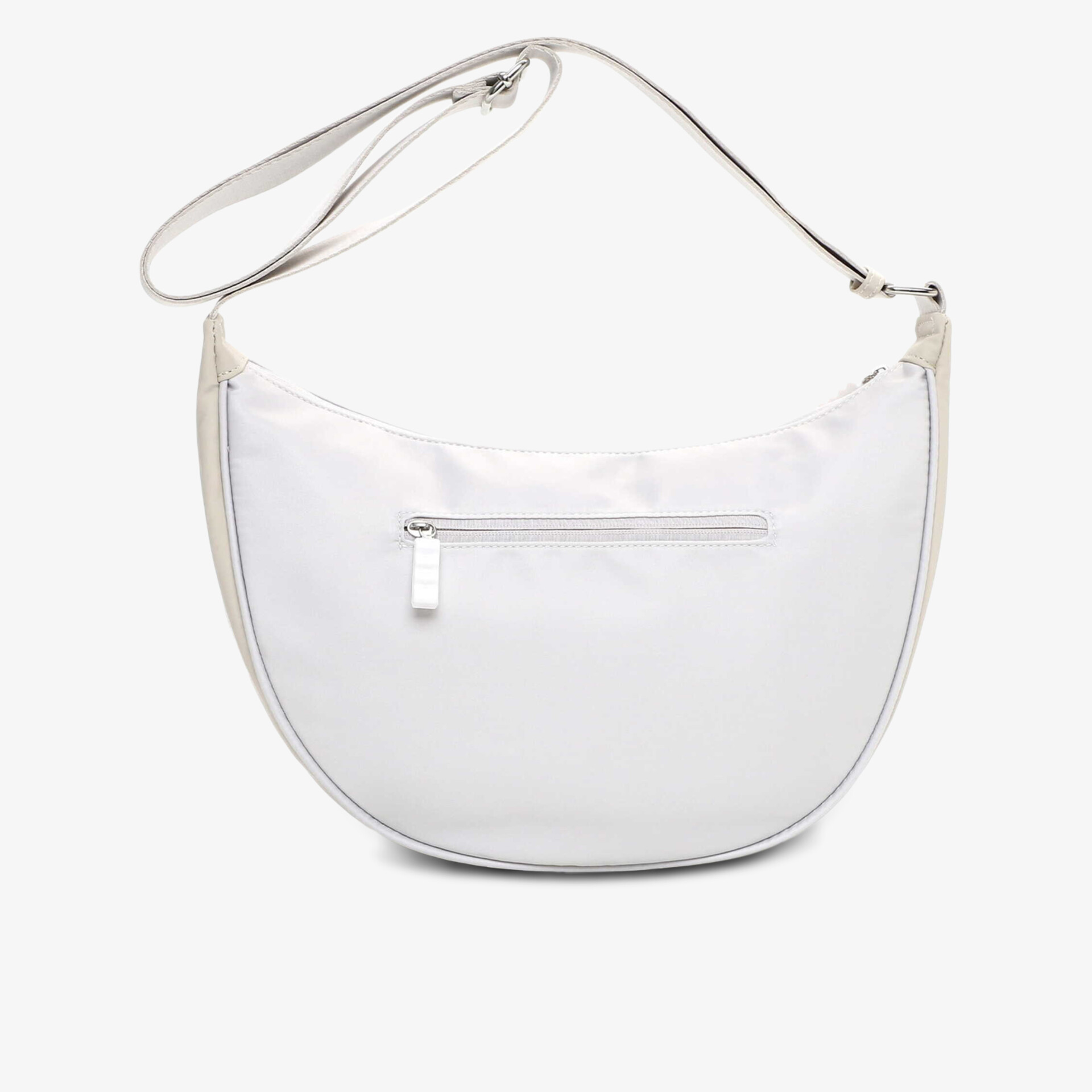 Weiße Schultertasche mit Reißverschluss und glatter Oberfläche, elegant und praktisch