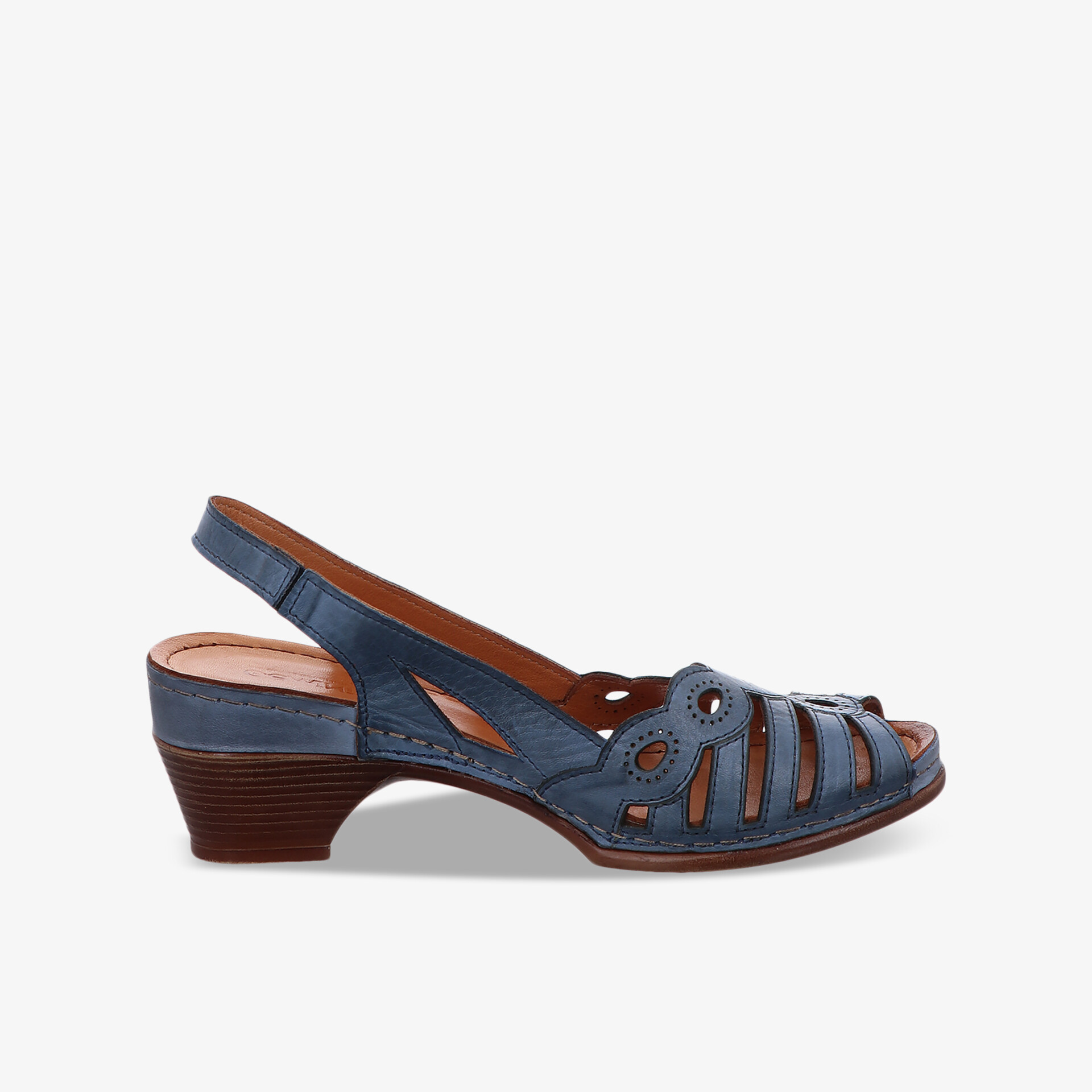 Blauer Sandalenschuh aus Leder mit mittelhohem Absatz und offenem Design für komfortablen und eleganten Sommerlook