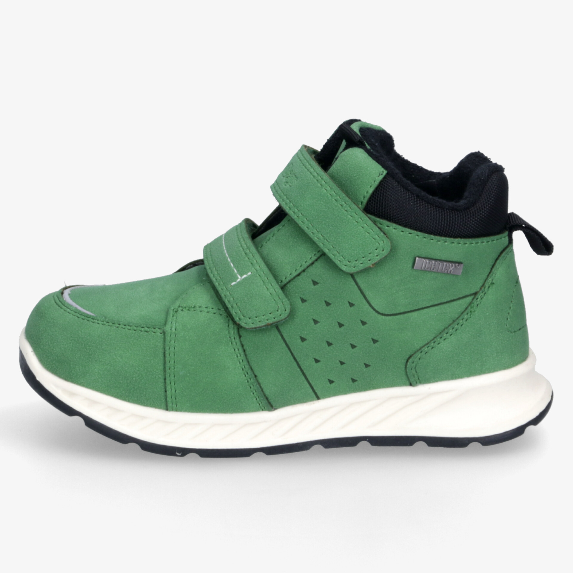 Grüner Sneaker mit zwei Klettverschlüssen, atmungsaktivem Material und rutschfester Sohle, bequem und leicht