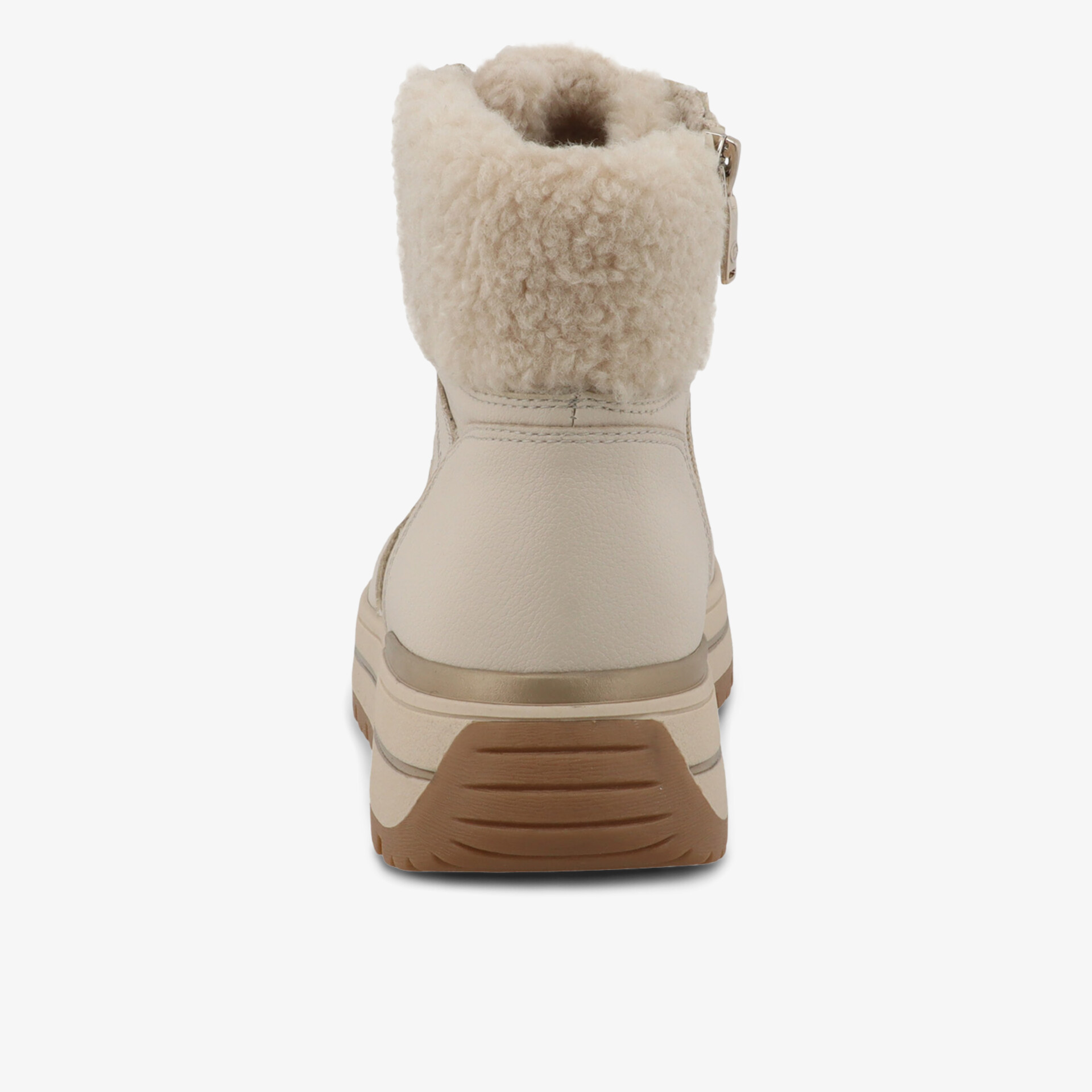 Beiger Winterstiefel mit warmem Fellfutter und praktischem Reißverschluss, rutschfeste Profilsohle