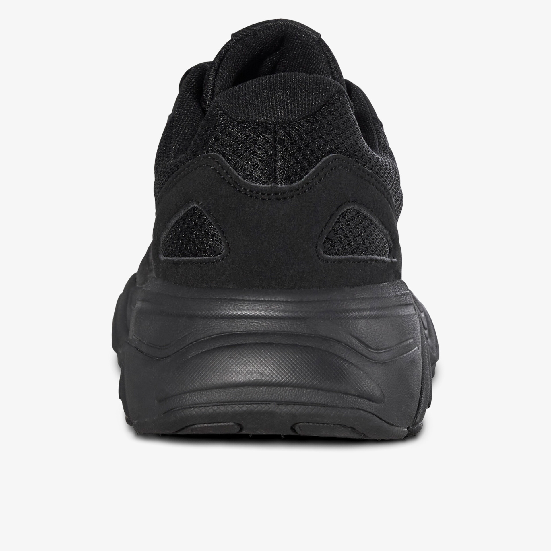 Schwarzer Schuh mit robustem Design und flexibler Sohle in Rückansicht