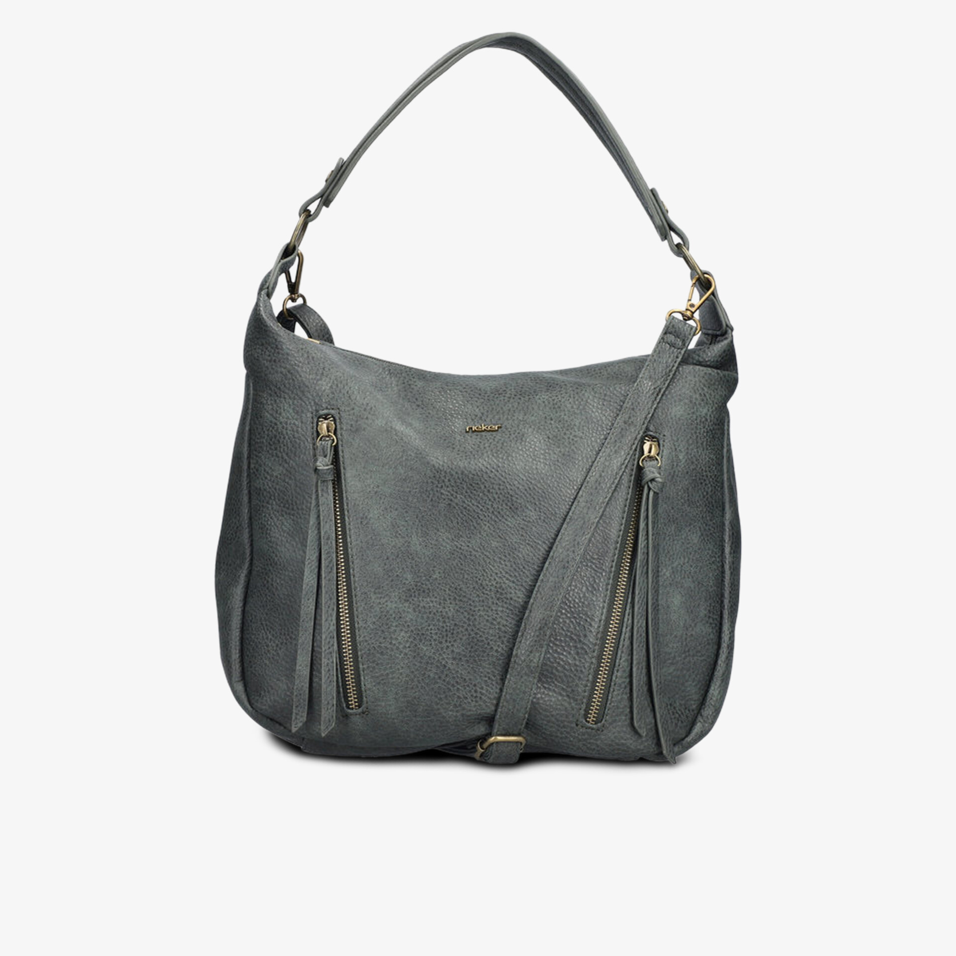 Modische graue Tasche mit praktischen Reißverschlüssen und bequemem Schulterriemen aus weichem Material