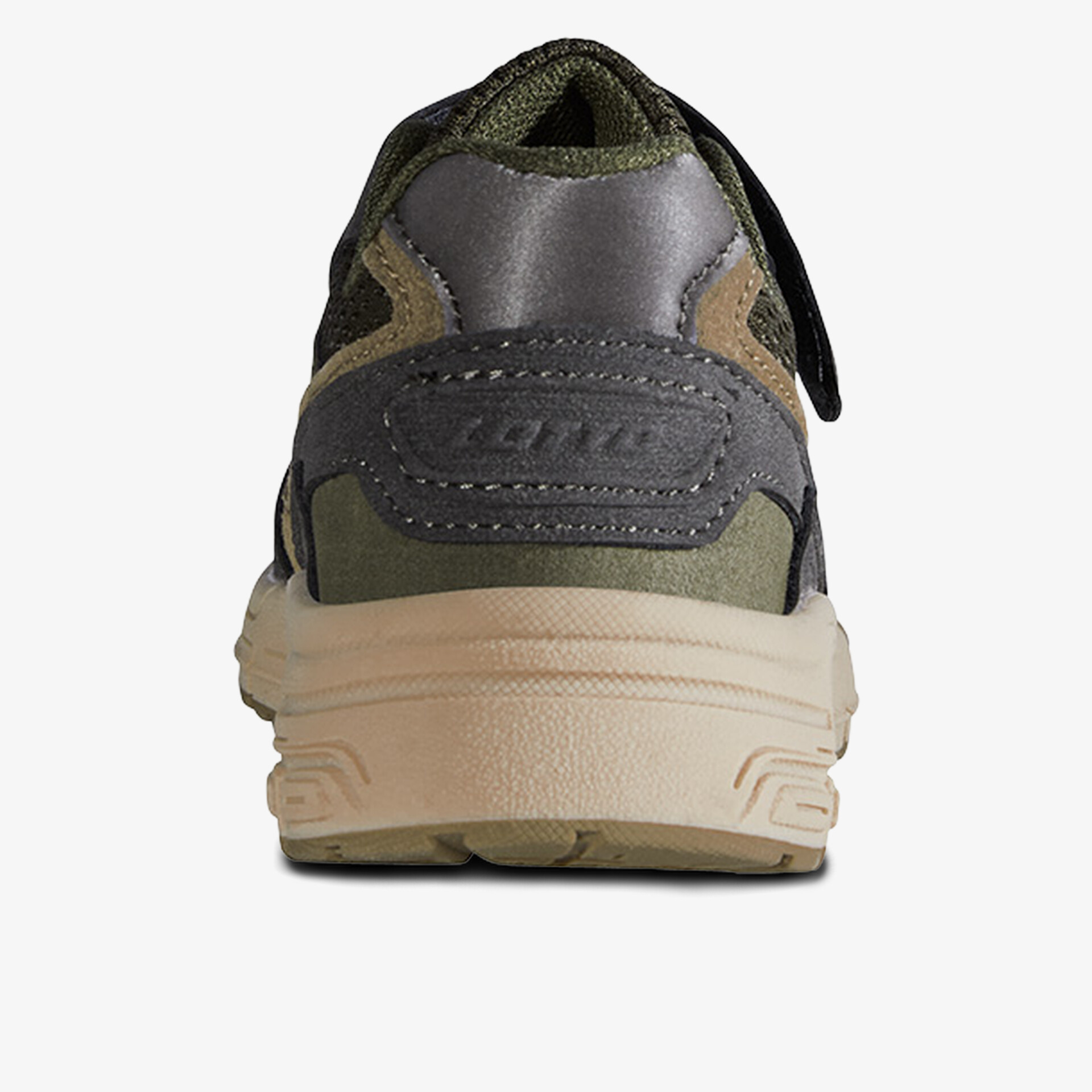 Rückansicht eines robusten, komfortablen Outdoor-Sneakers mit rutschfester Sohle und strapazierfähigem Material