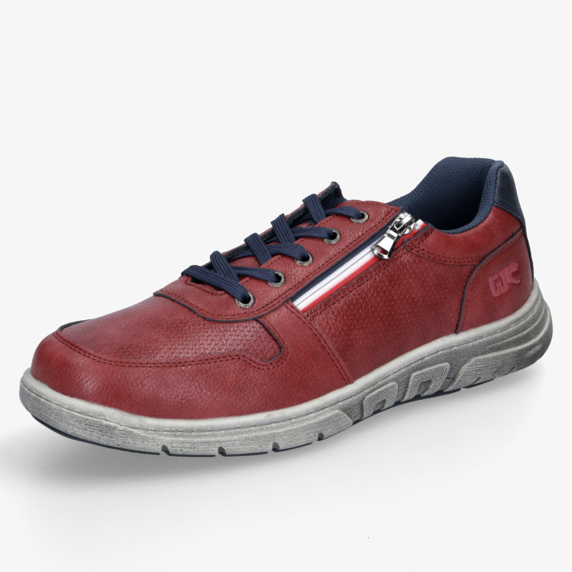 Roter Sneaker mit seitlichem Reißverschluss, leichter, flexibler Schuh mit sportlicher Optik und bequemer Passform.