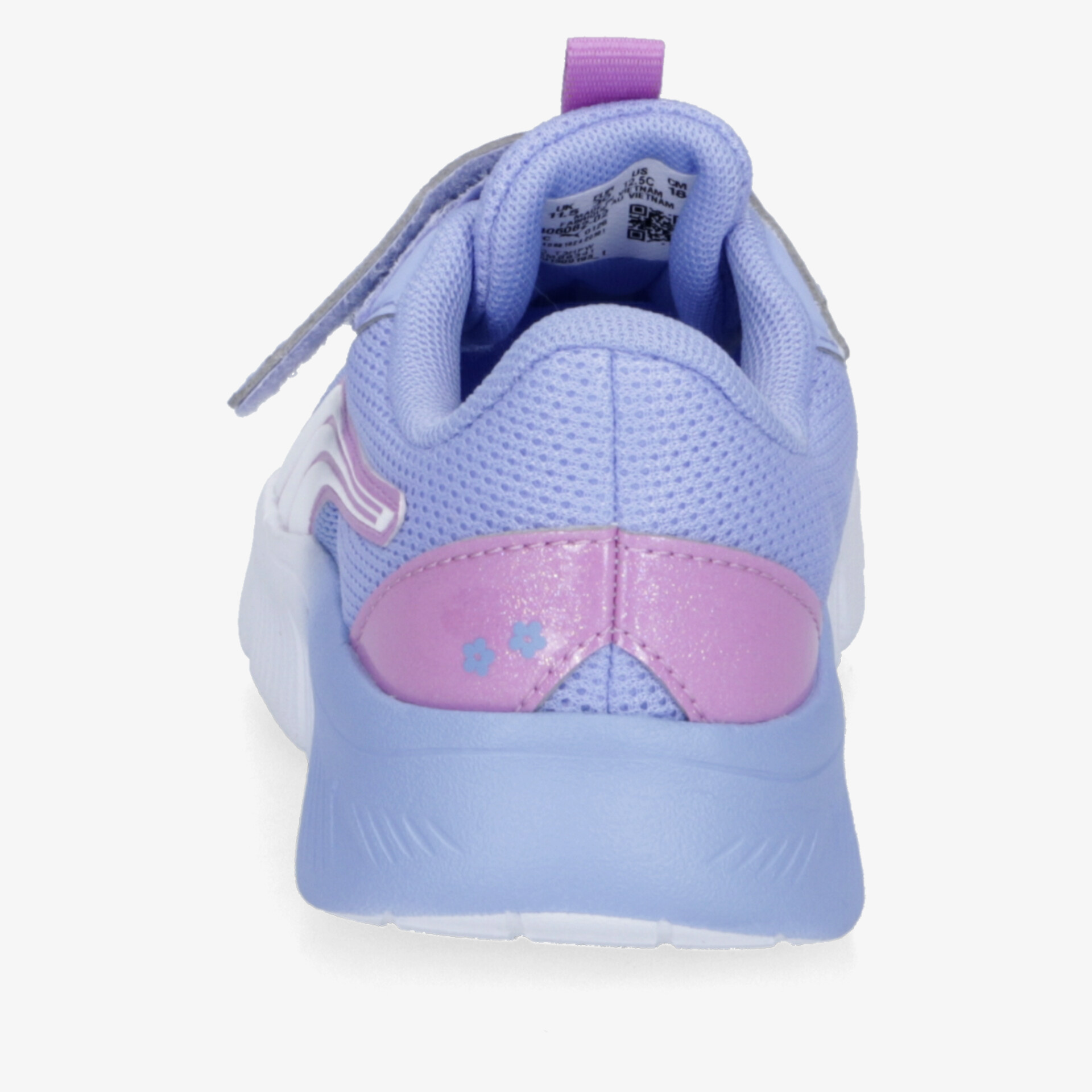 Leichter Sneaker in lila und rosa mit atmungsaktivem Material und komfortabler Polsterung von hinten aufgenommen