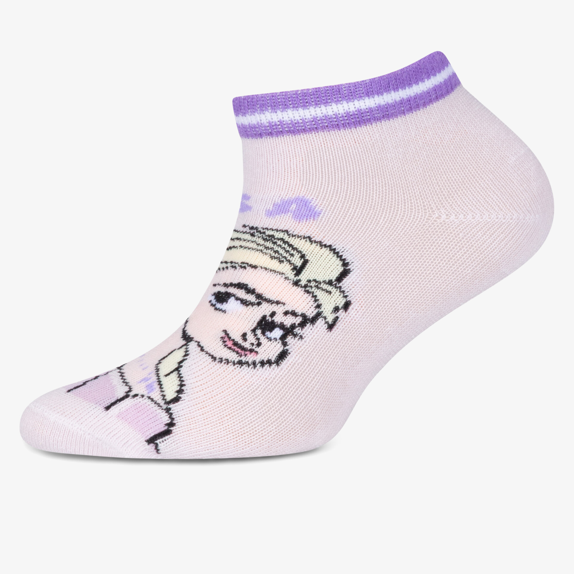 Weiche kurze Socke in Helllila mit lila Streifen und verspieltem Motiv für bequemen Alltagstragekomfort