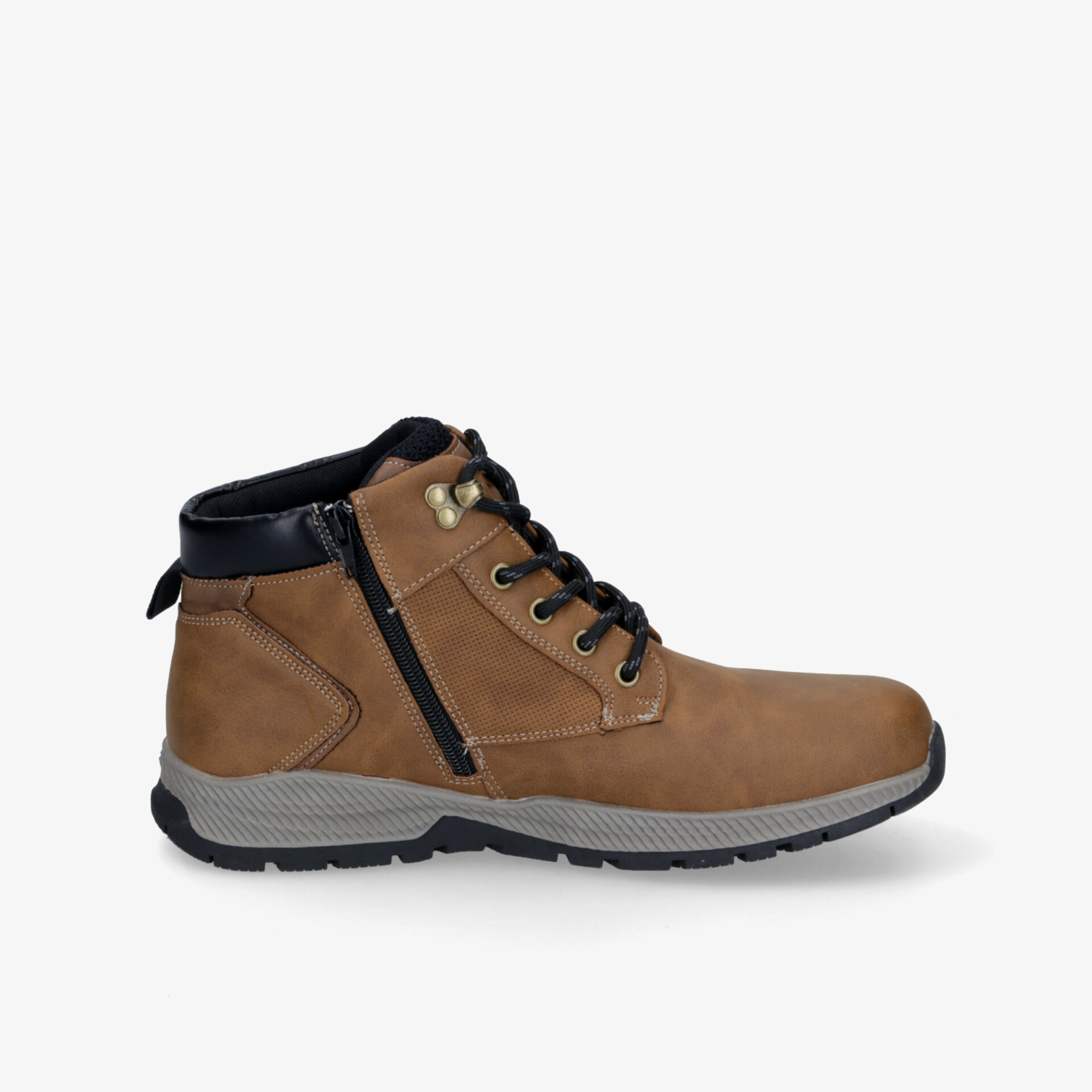 Robuster brauner Outdoor-Stiefel mit Reißverschluss und Schnürung, stabiler und rutschfester Sohle für besten Halt