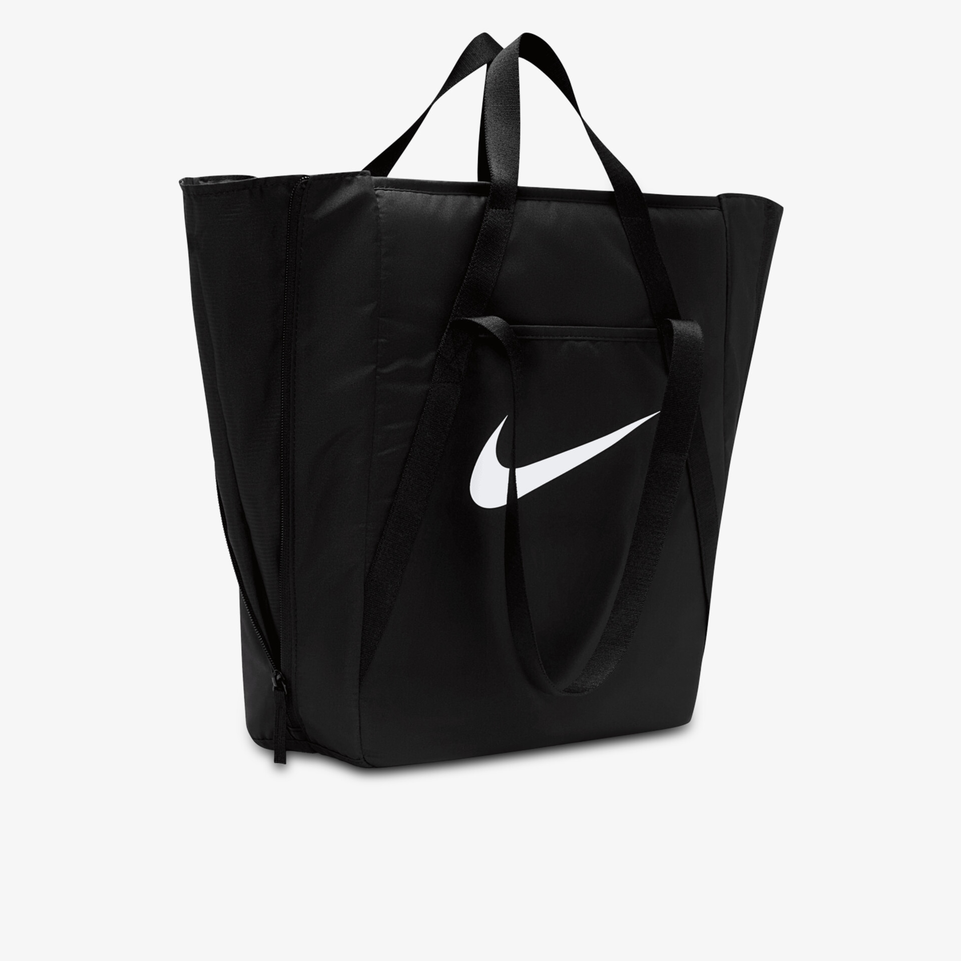 Schwarze Tasche mit großem Logo und robustem Material, perfekt für den Alltag geeignet