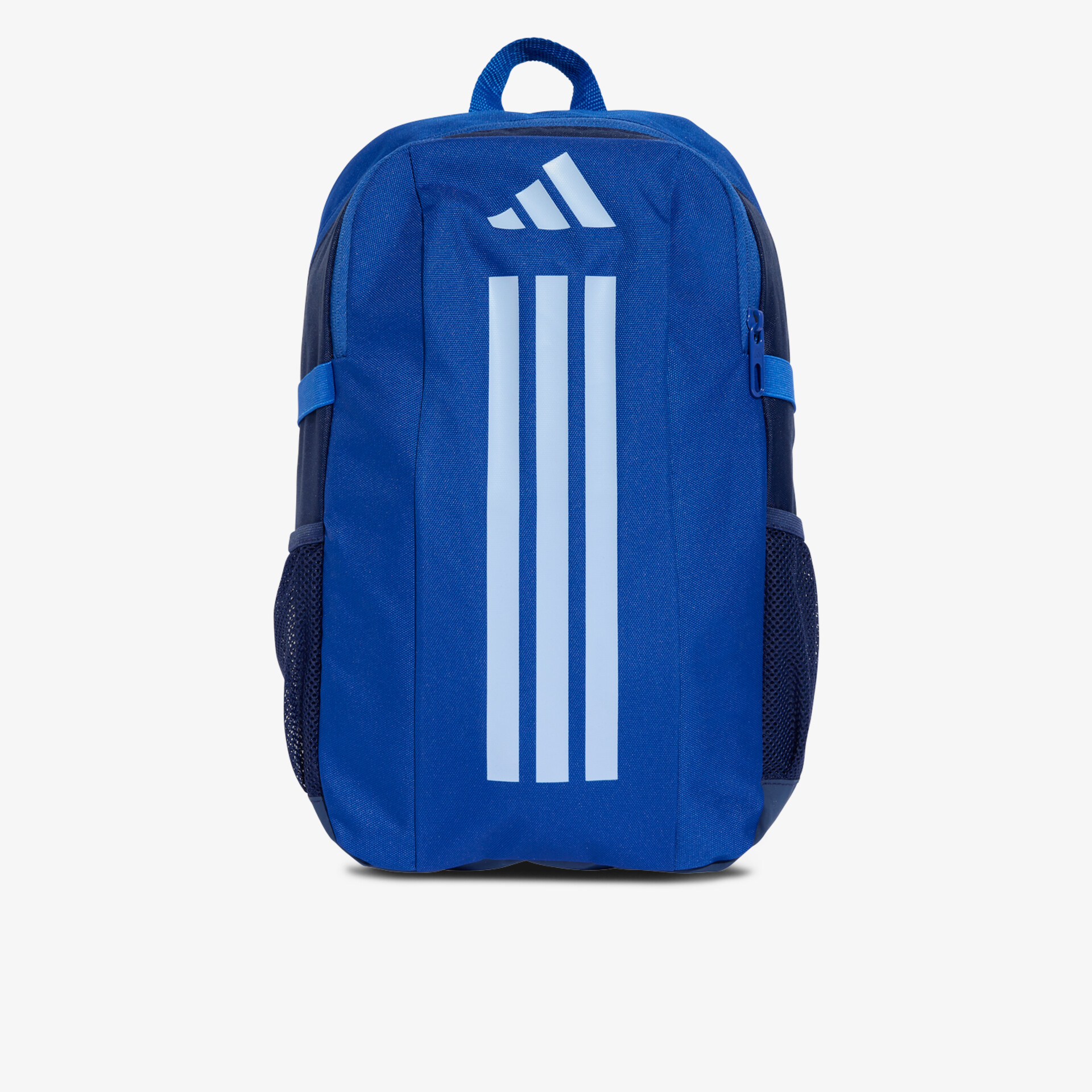 Blauer Adidas Rucksack mit drei weißen Streifen und praktischem Tragegriff für Alltag und Sport