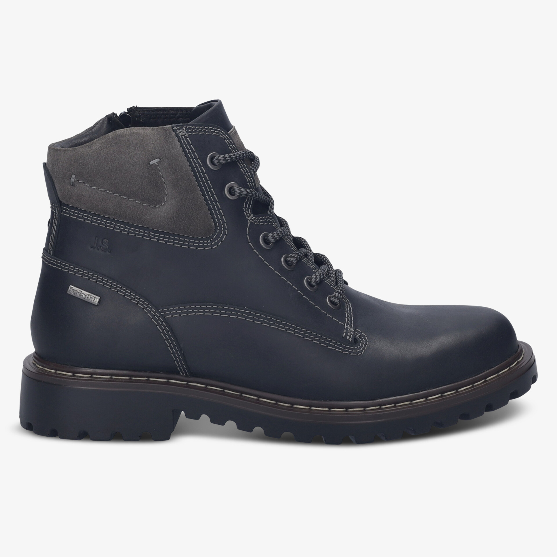 Robuster schwarzer Schnürstiefel mit wetterfester Oberfläche und rutschfester Sohle für optimalen Komfort