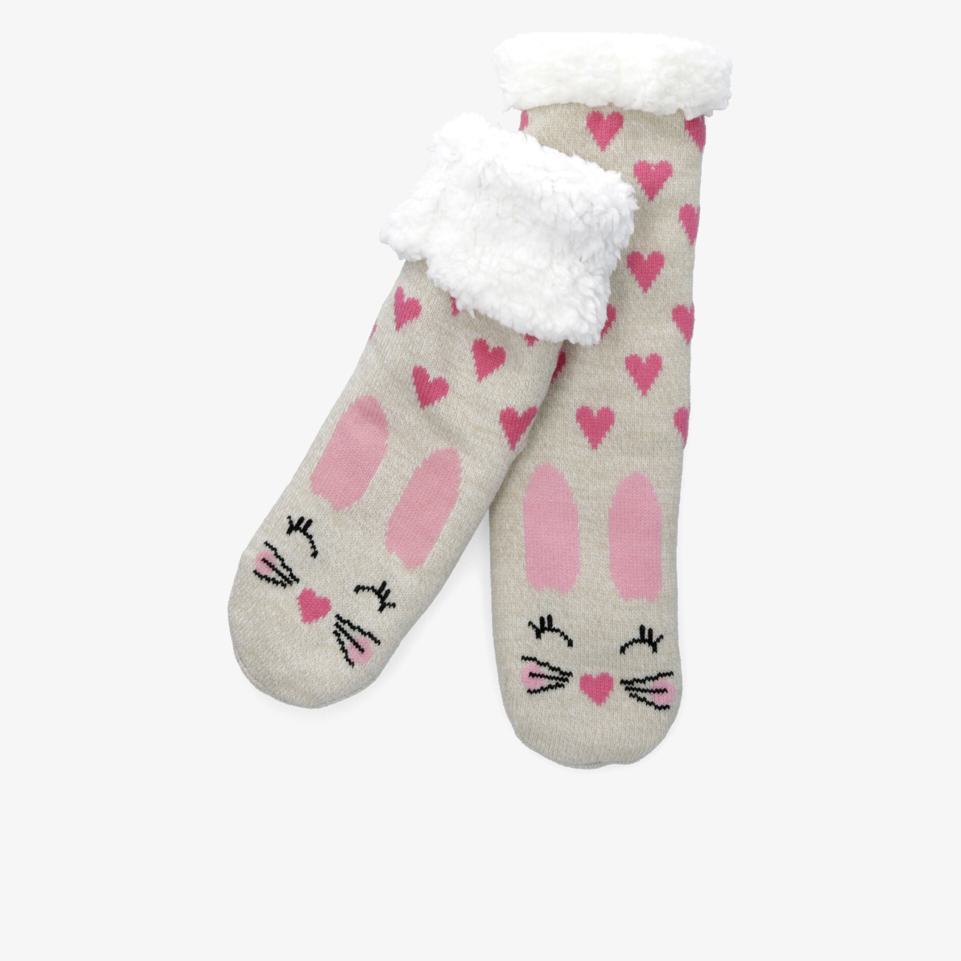 Weiche und warme Kuschelsocken mit niedlichem Herz- und Hasenmotiv, ideal für kalte Tage
