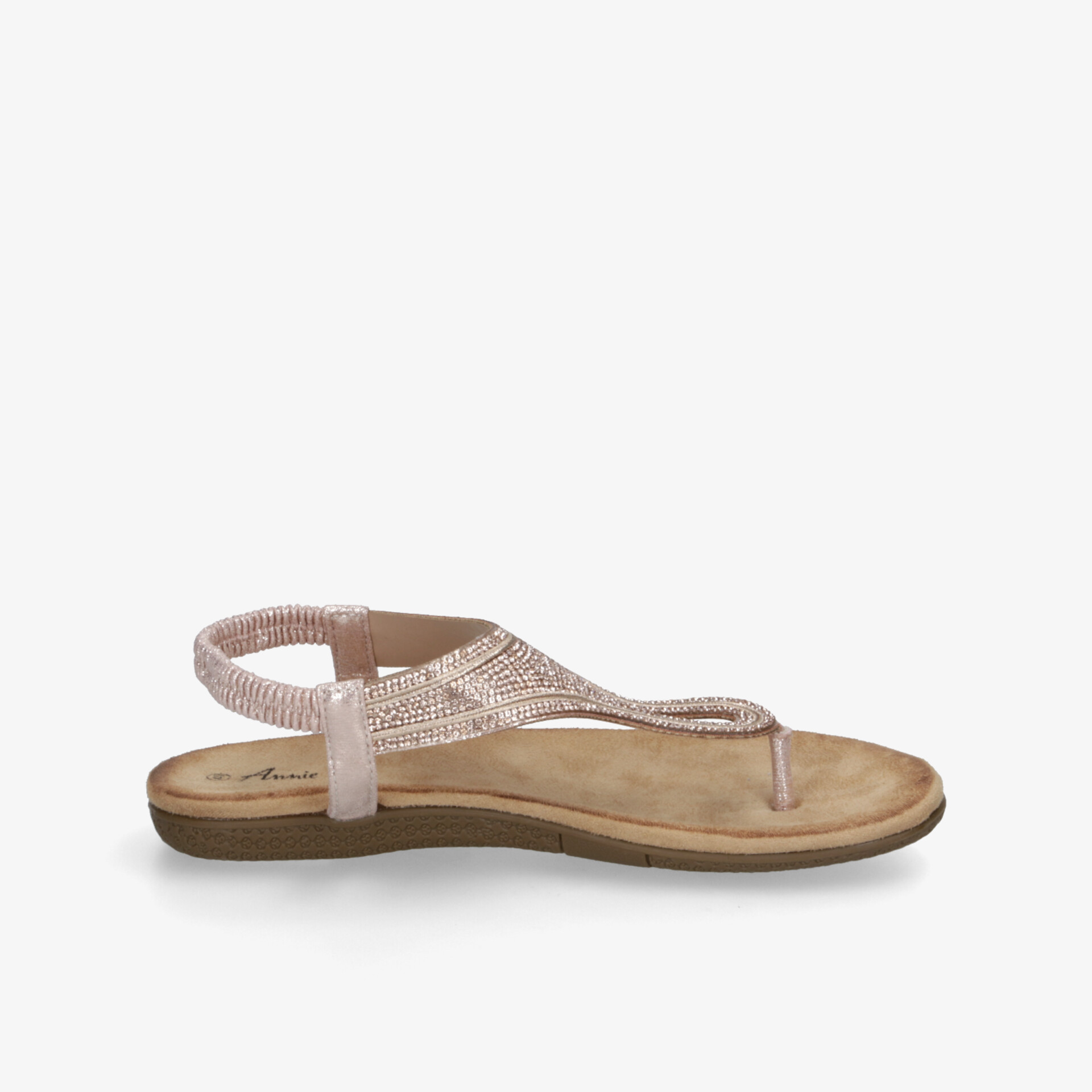 Elegante flache Sandale mit verstellbarem Riemen und angenehmem Tragekomfort, seitliche Ansicht