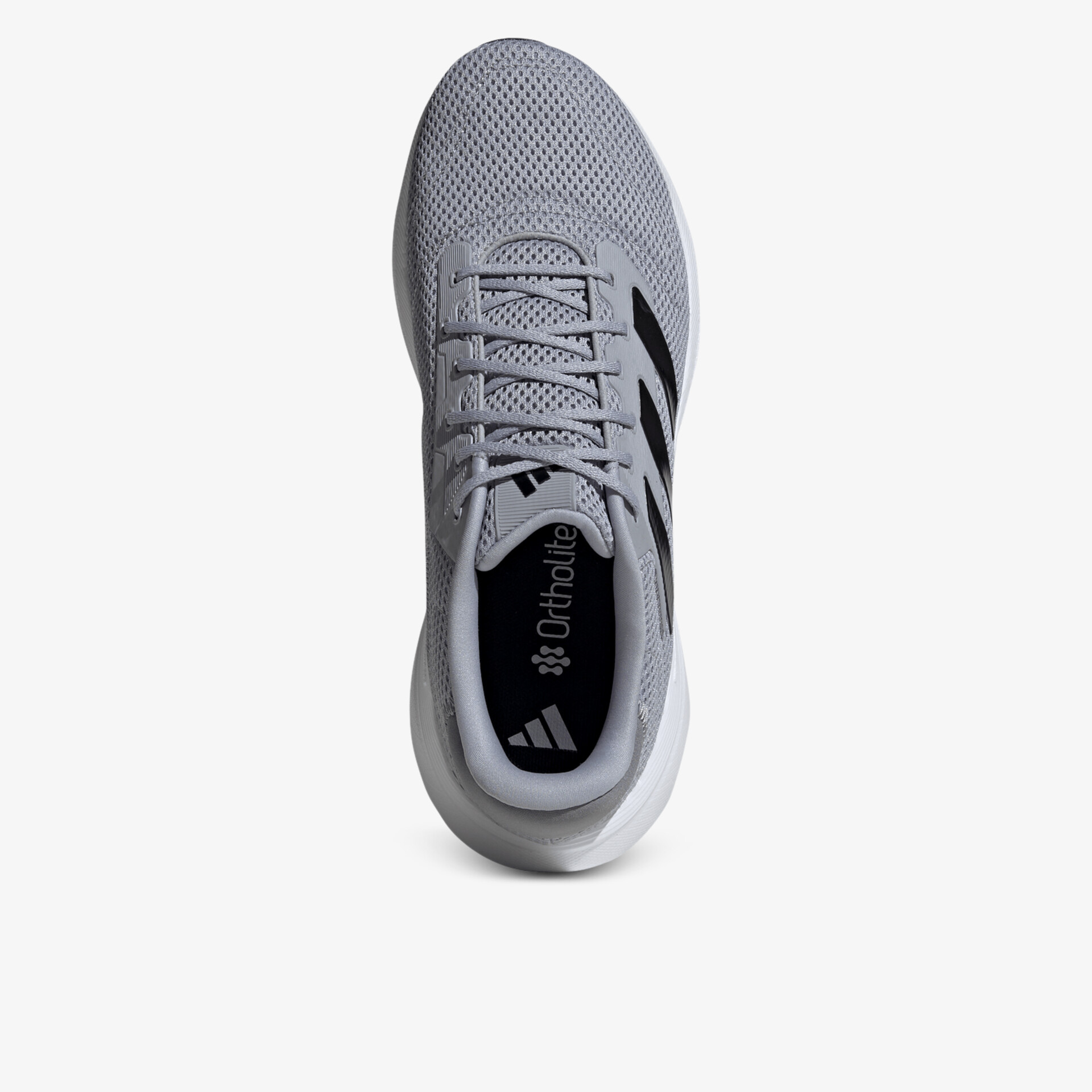 Heller grauer Sportschuh mit atmungsaktivem Material und bequemem, leichtem Design, Draufsicht