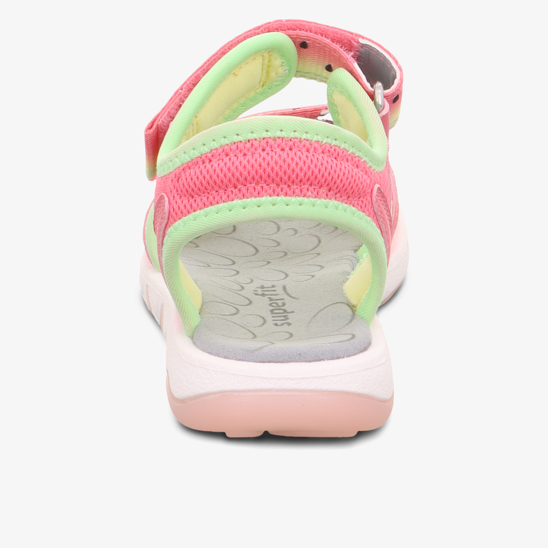 Rückansicht eines sportlichen Sandals mit gepolstertem Fußbett und verstellbarem Riemen