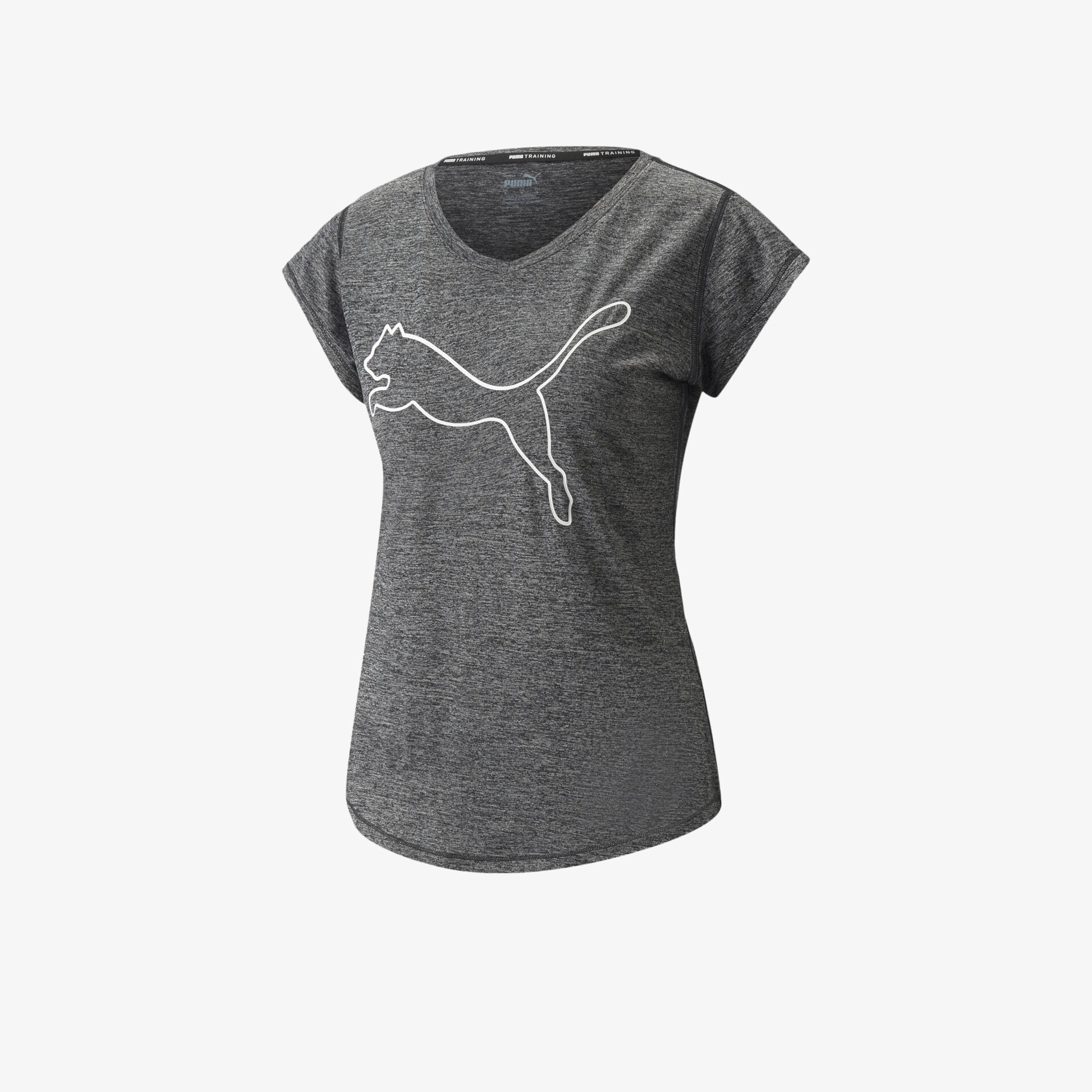 Sportliches graues T-Shirt mit V-Ausschnitt aus leichtem, atmungsaktivem Material für hohen Tragekomfort