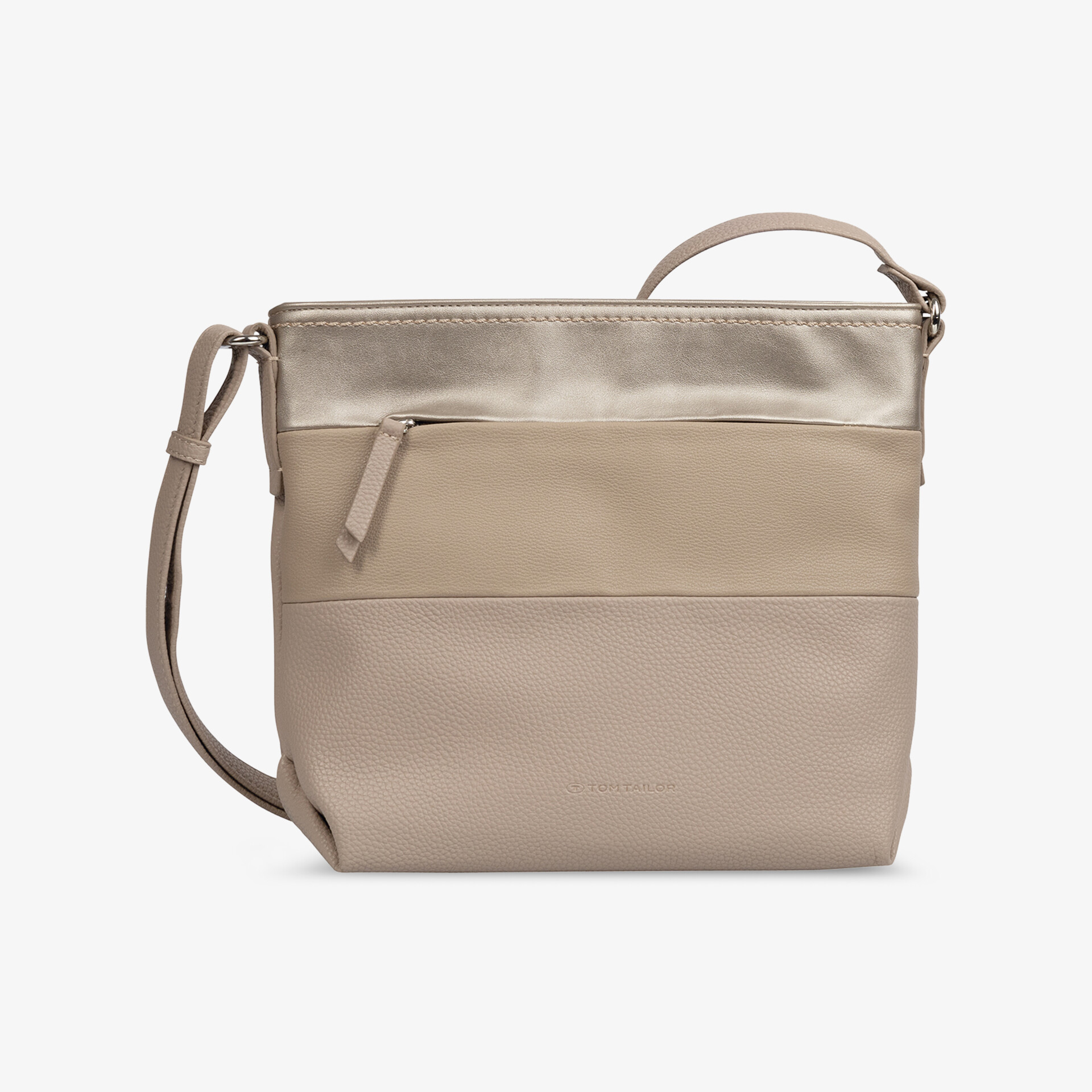 Elegante Umhängetasche in neutralen Farben mit verstellbarem Riemen und praktischem Reißverschlussfach