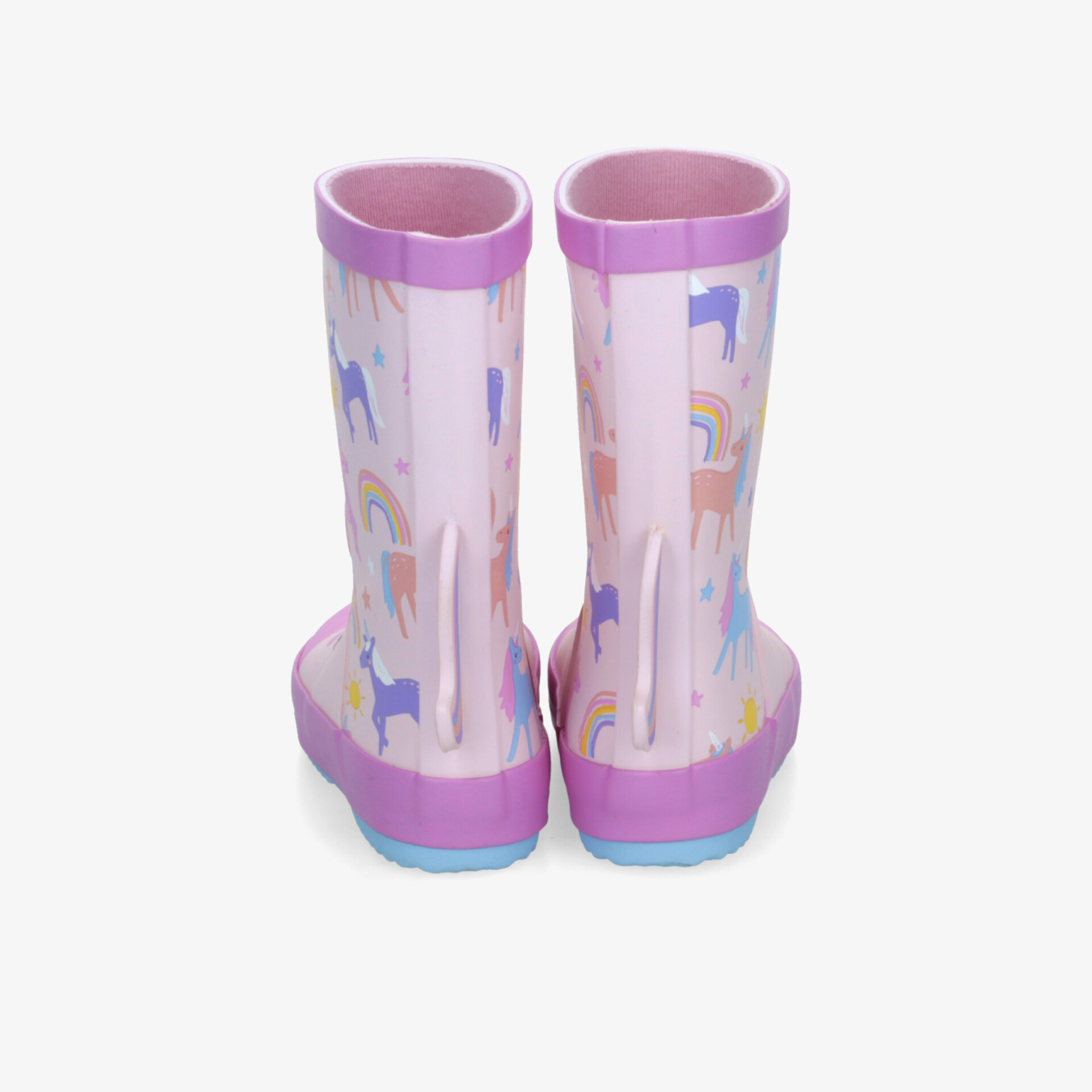 Wasserfeste bunte Regenstiefel mit rutschfester Sohle und komfortablem Sitz in hinterer Ansicht