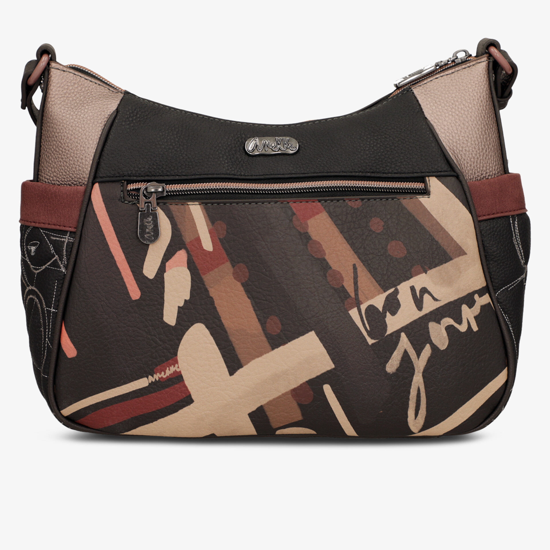 Moderne handtasche mit geglätteter Oberfläche, Reißverschlusstasche vorne und stilvollem Mehrfarben-Design