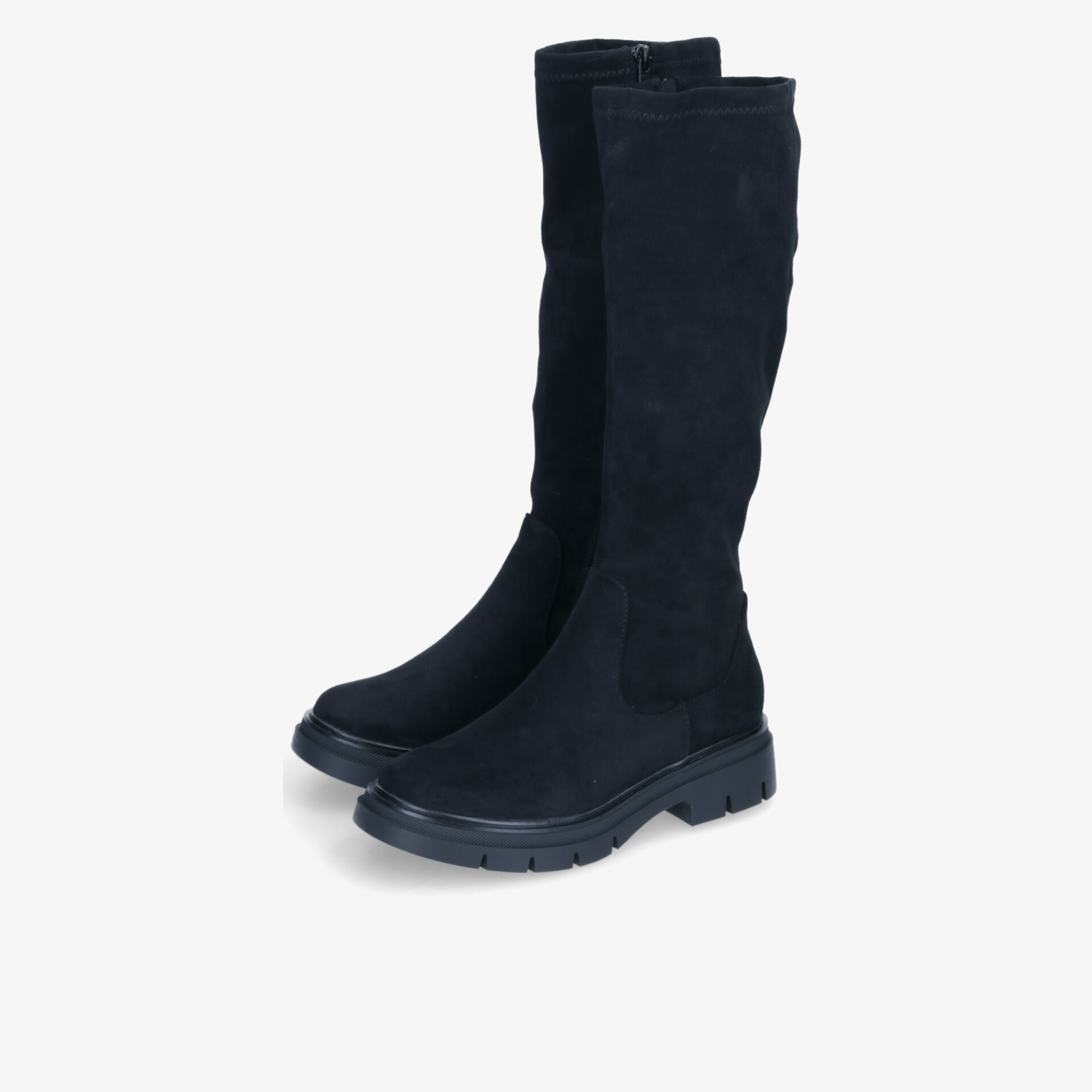 Elegante schwarze Stiefel mit hohem Schaft und robuster, profilierter Sohle für optimalen Komfort und Halt