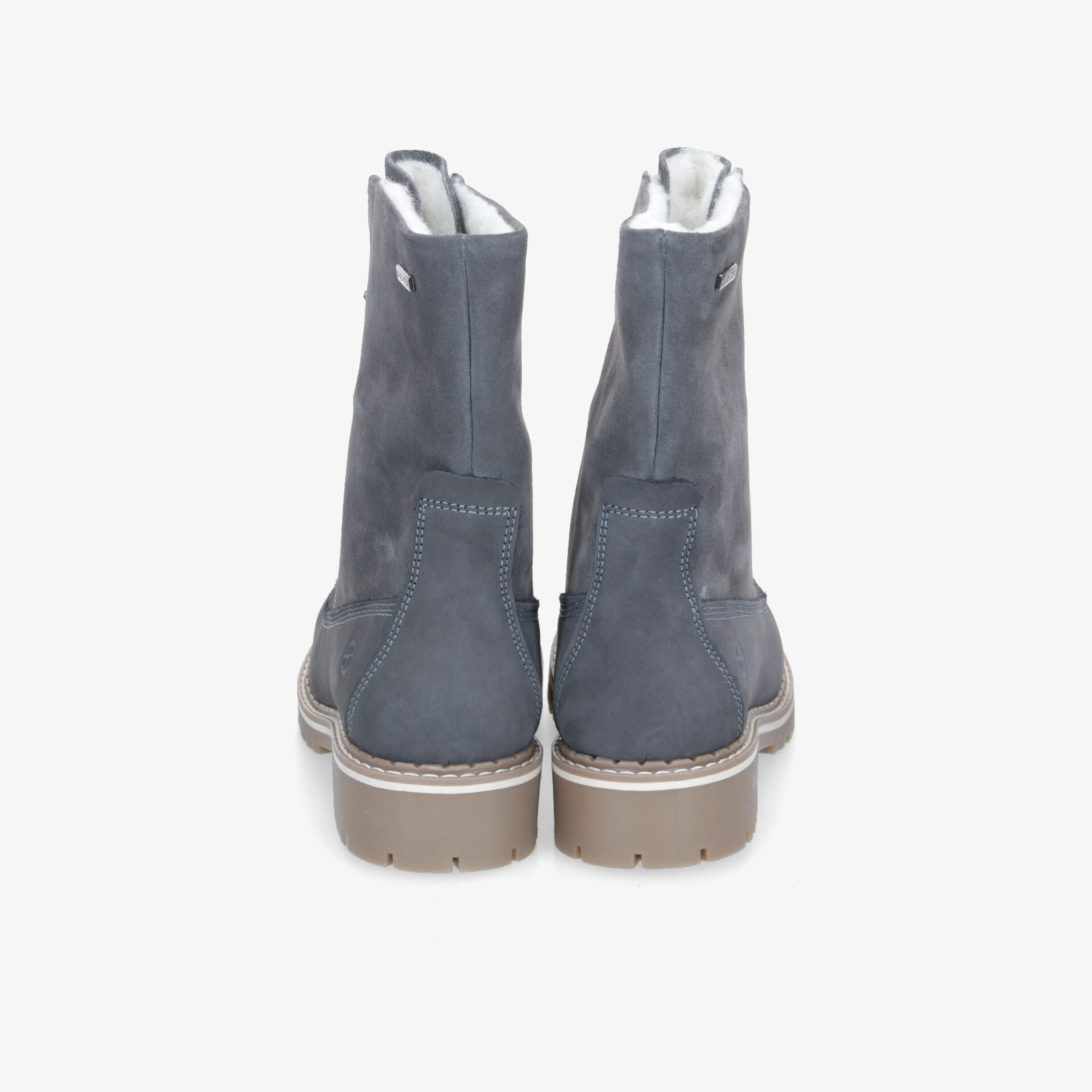 Moderne graue Stiefeletten mit robuster Sohle, ideal für kaltes Wetter und stilvolles Auftreten.