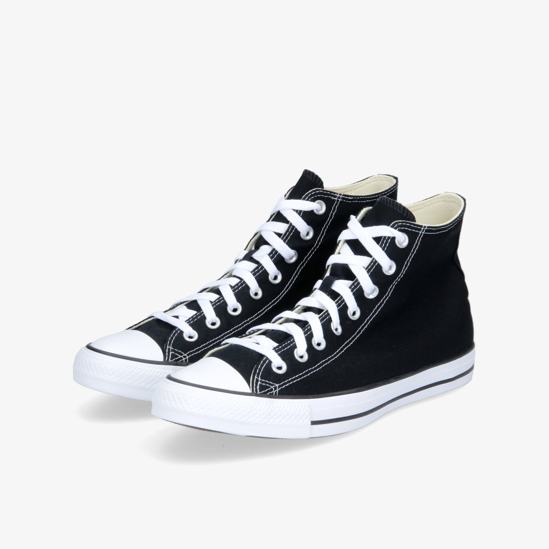 Schwarze High-Top-Sneaker mit weißer Sohle und Schnürung, ideal für einen lässigen und stilvollen Look.
