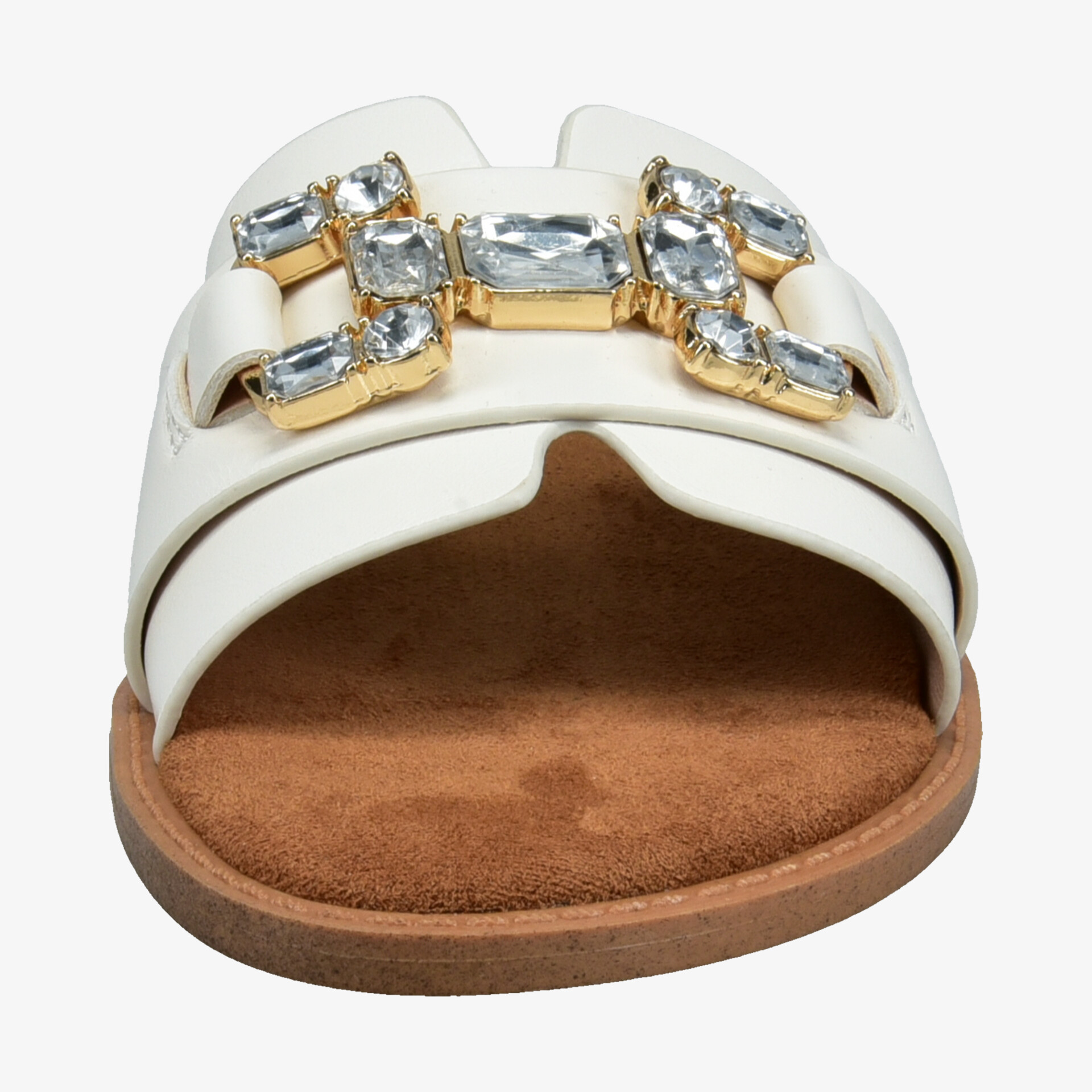 Weißer Slipper mit glitzernder Verzierung und weichem Fußbett für komfortablen und stilvollen Auftritt