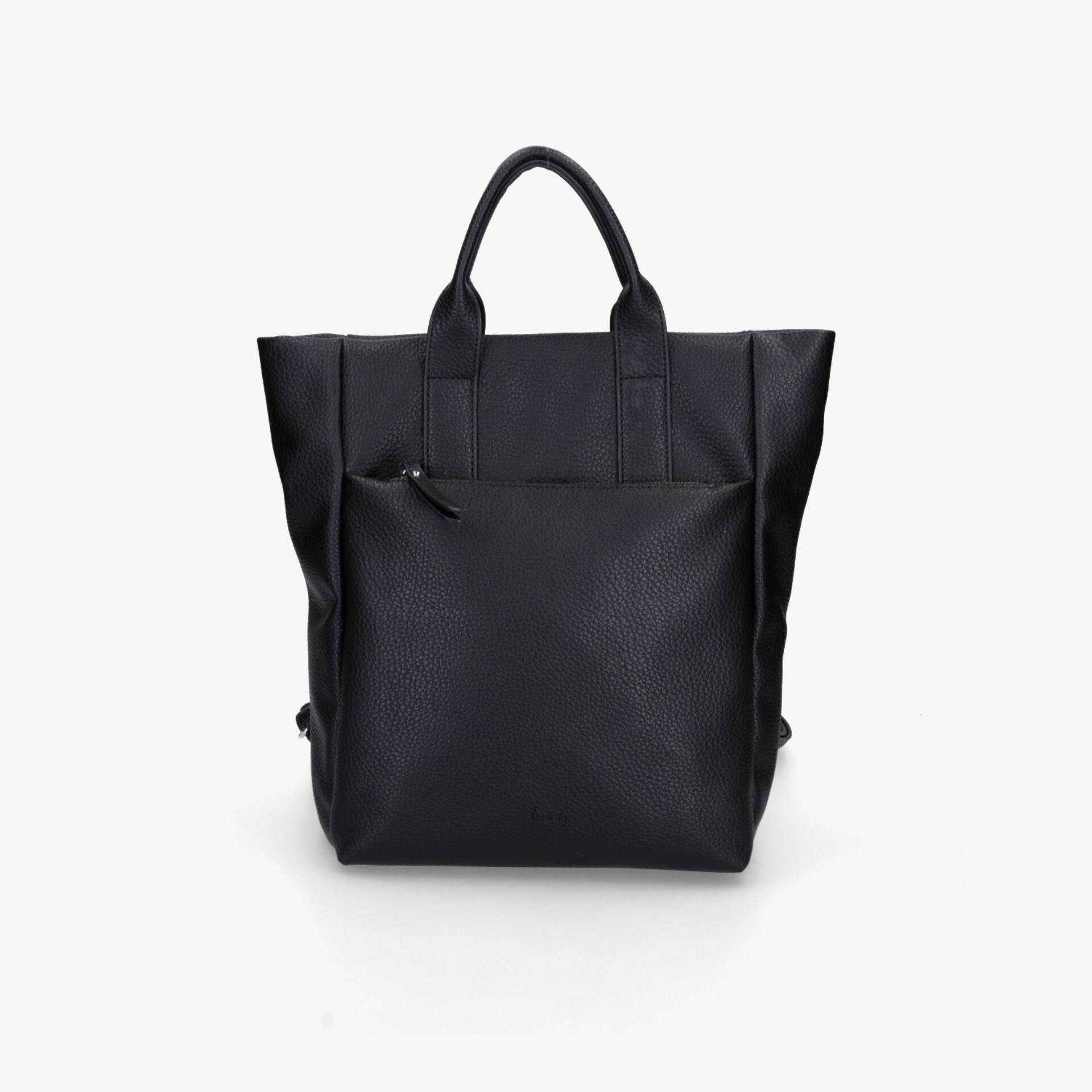 Schwarze Rucksacktasche in Frontansicht mit robustem Material und praktischem, geräumigem Design