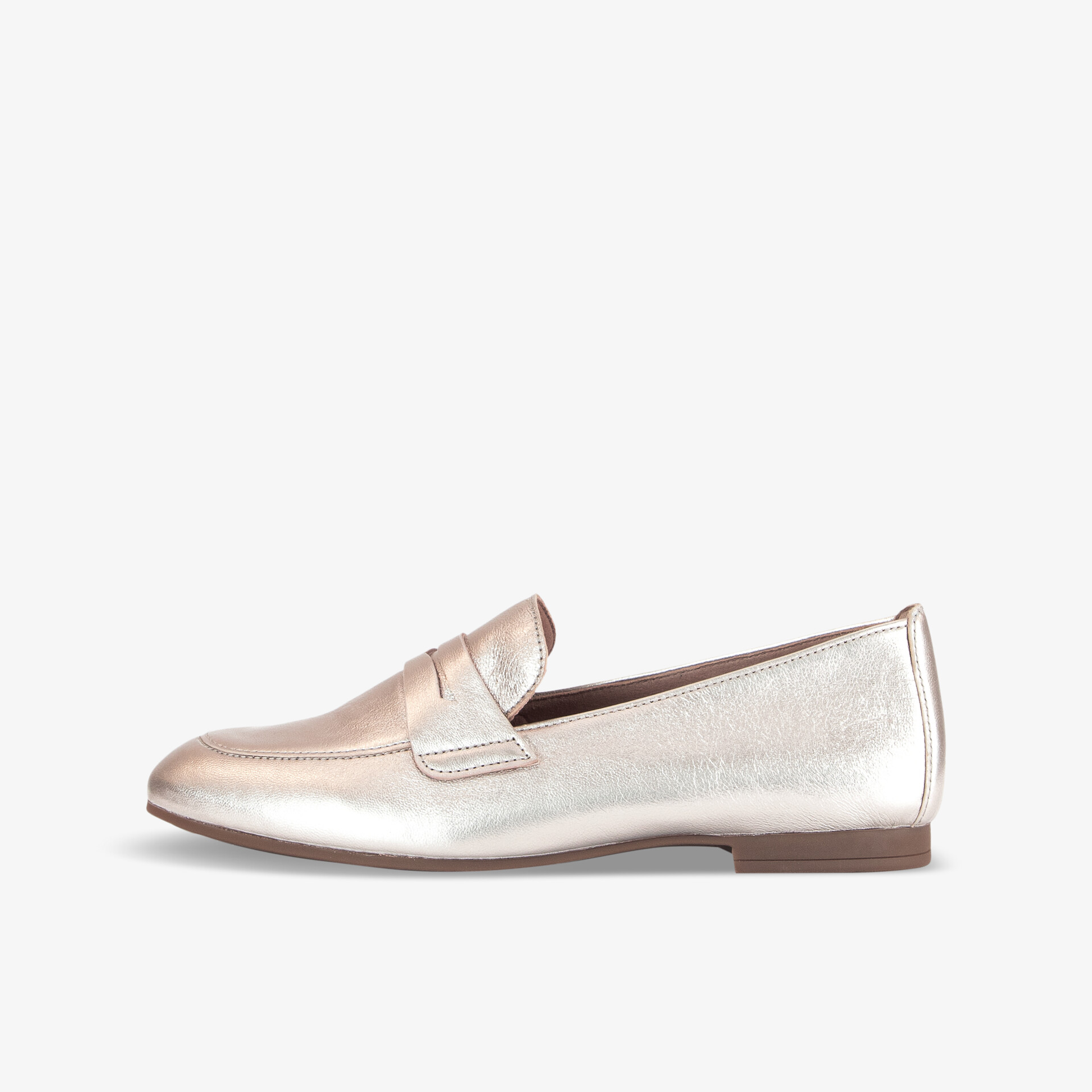 Eleganter metallic Loafer mit flacher Sohle, ideal für jeden Anlass, bietet Komfort und stilvolle Vielseitigkeit.