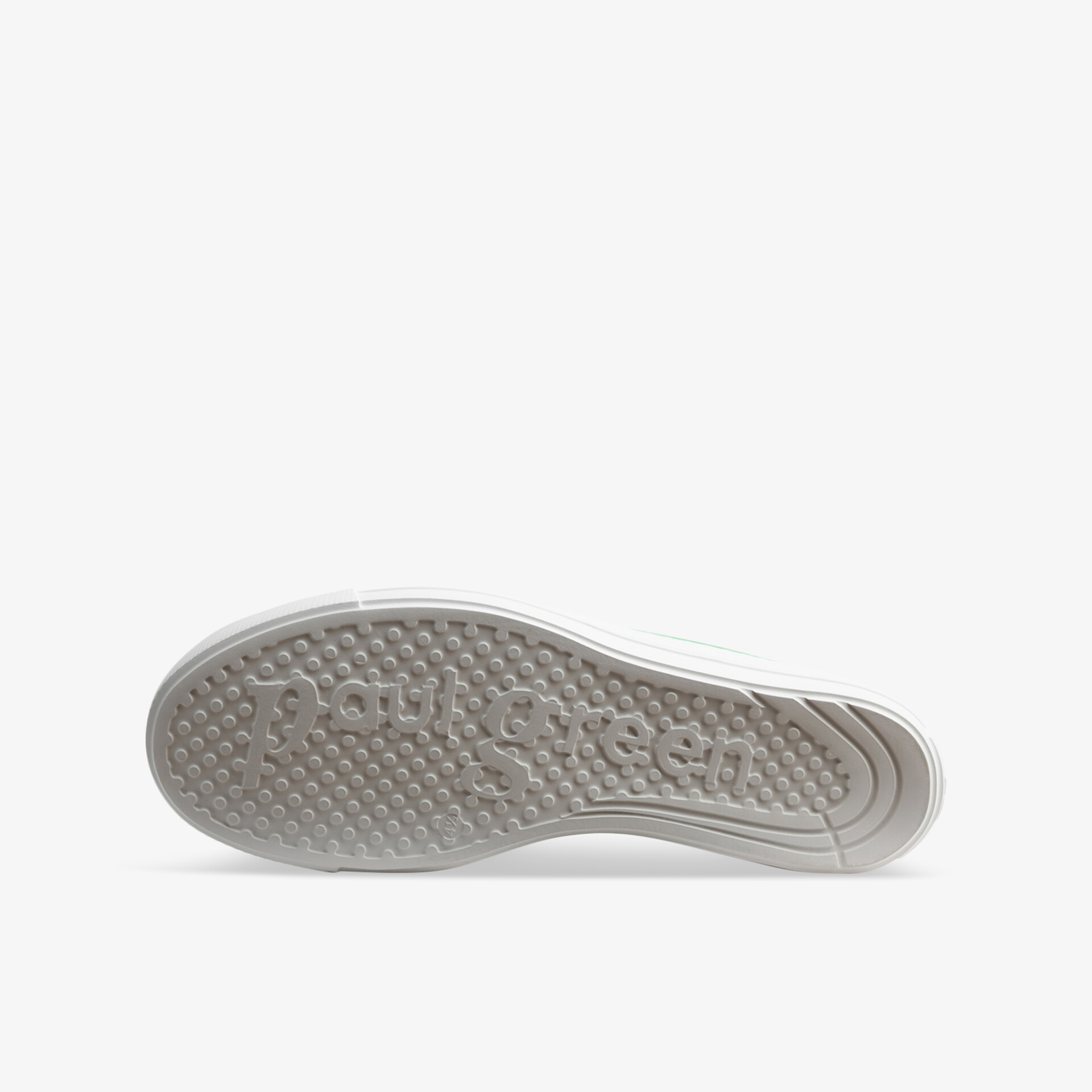 Weiße Sneaker-Sohle mit rutschfestem Muster für optimalen Halt und hohe Strapazierfähigkeit.