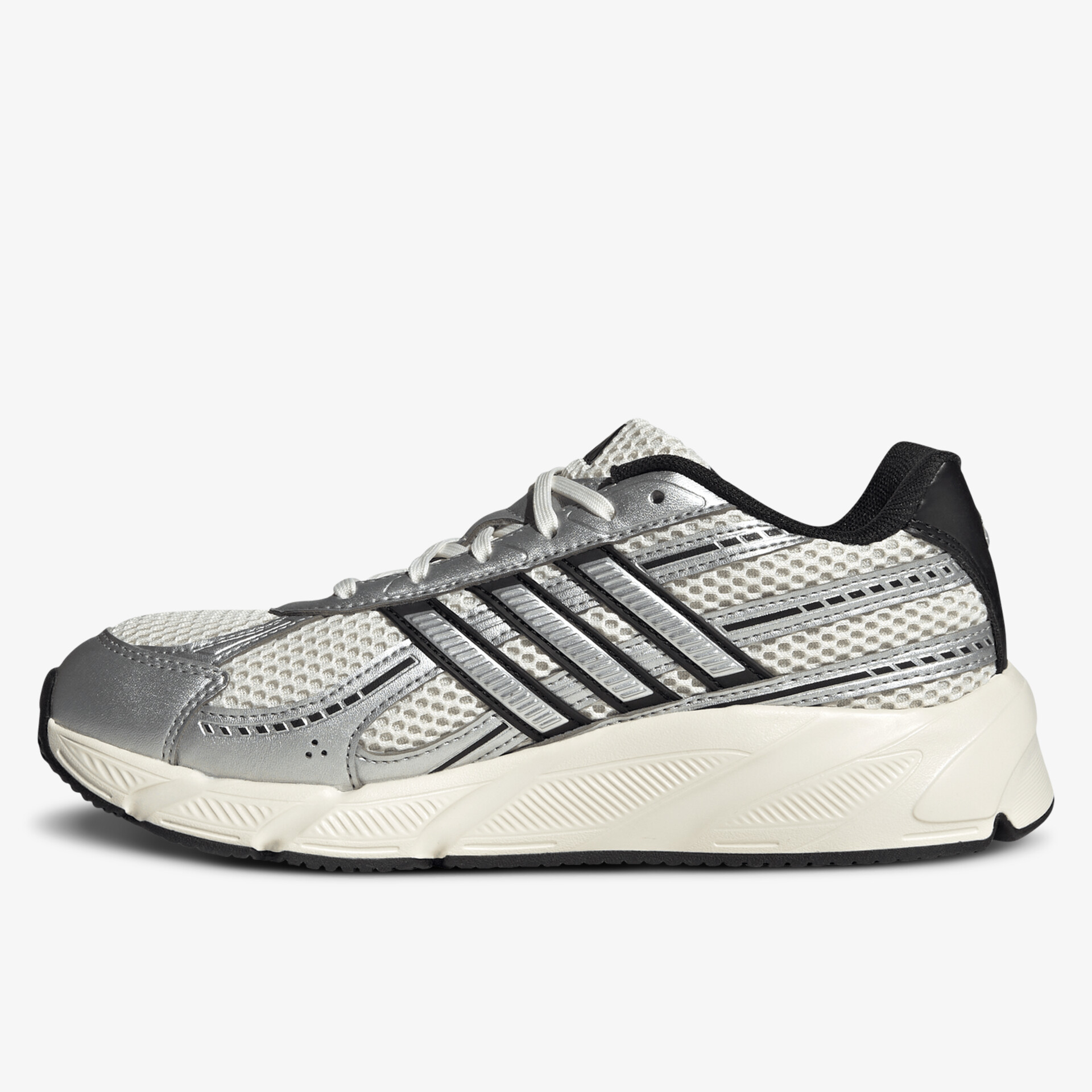 Moderner leichter Laufschuh mit atmungsaktivem Obermaterial und dämpfender Sohle in seitlicher Ansicht