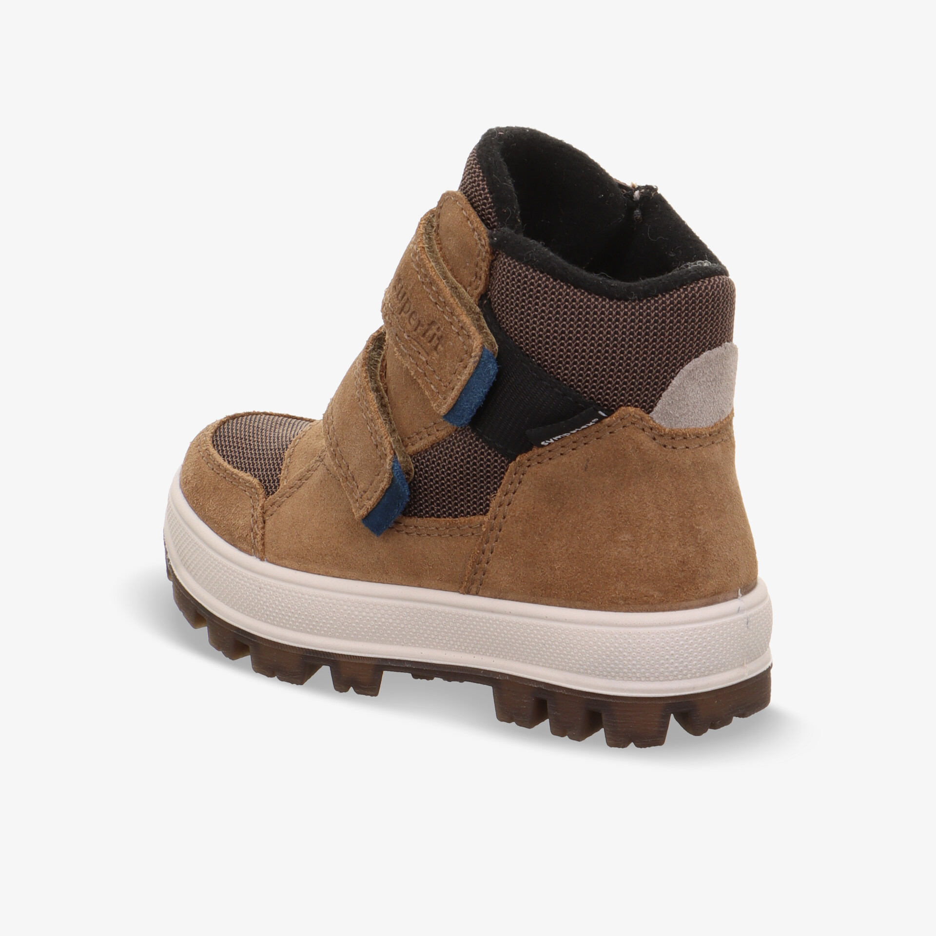 Warmer brauner Schuh mit robuster rutschfester Sohle und praktischem Klettverschluss für guten Halt und hohen Tragekomfort