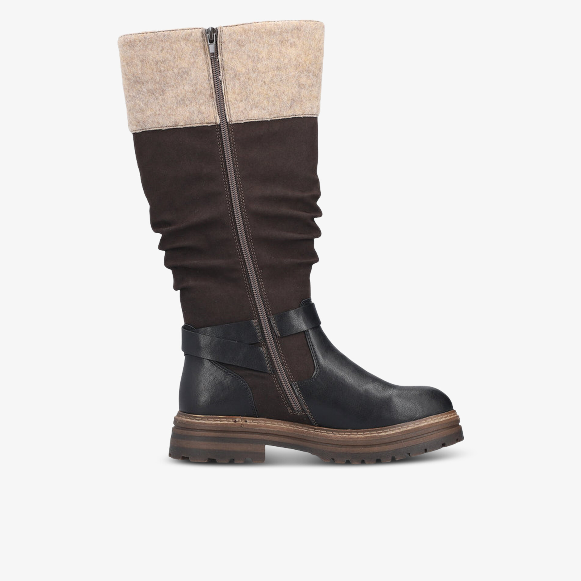 Winterstiefel mit hohem Schaft und seitlichem Reißverschluss, zweifarbiges Design, warm und bequem