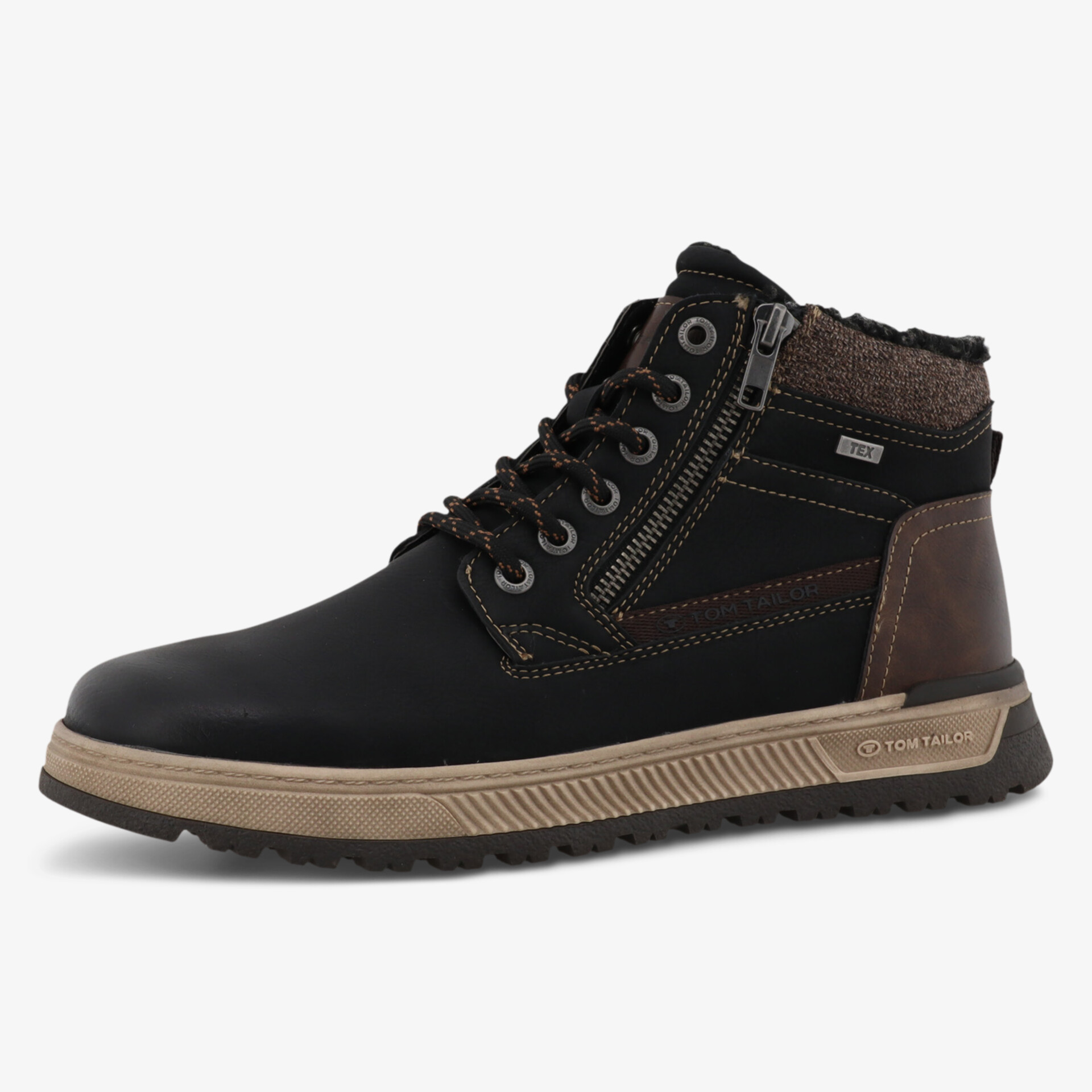 Robuster schwarzer Stiefel mit gepolstertem Schaft und seitlichem Reißverschluss für sicheren Halt und Komfort