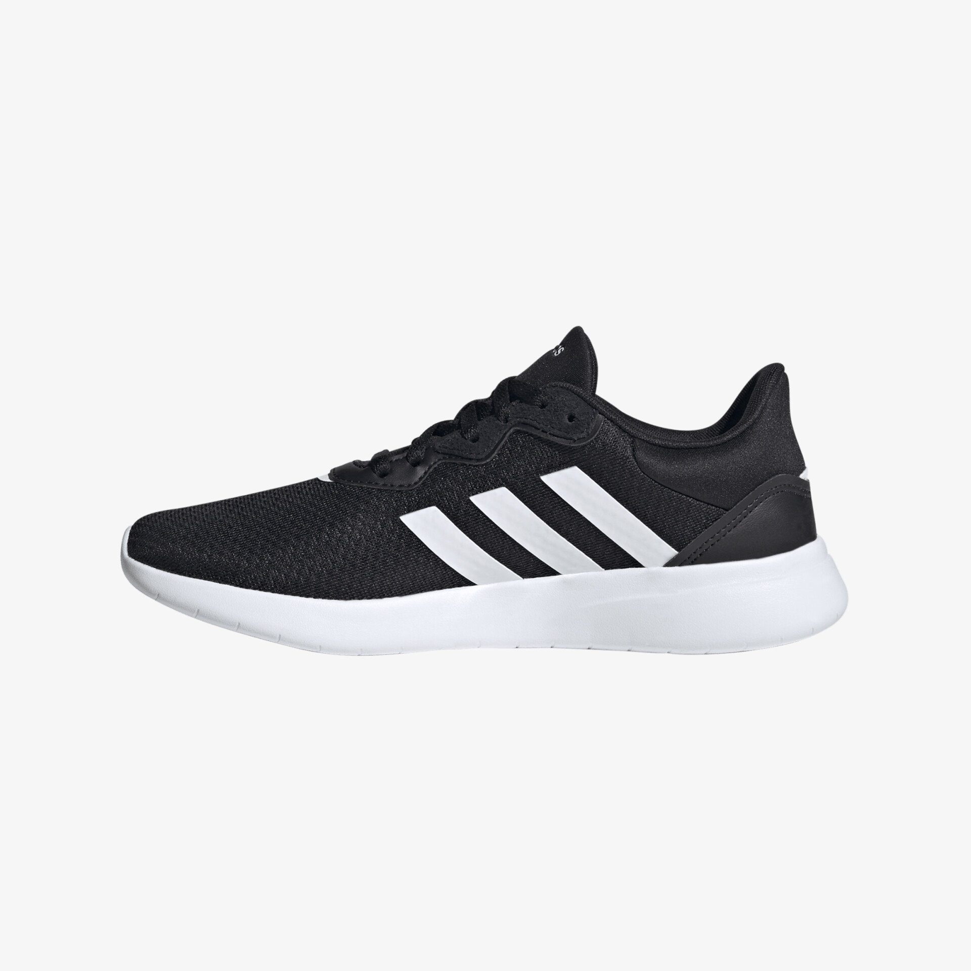 Schwarzer Sneaker mit weißer Sohle und markanten Streifen für sportlichen Stil und Komfort.