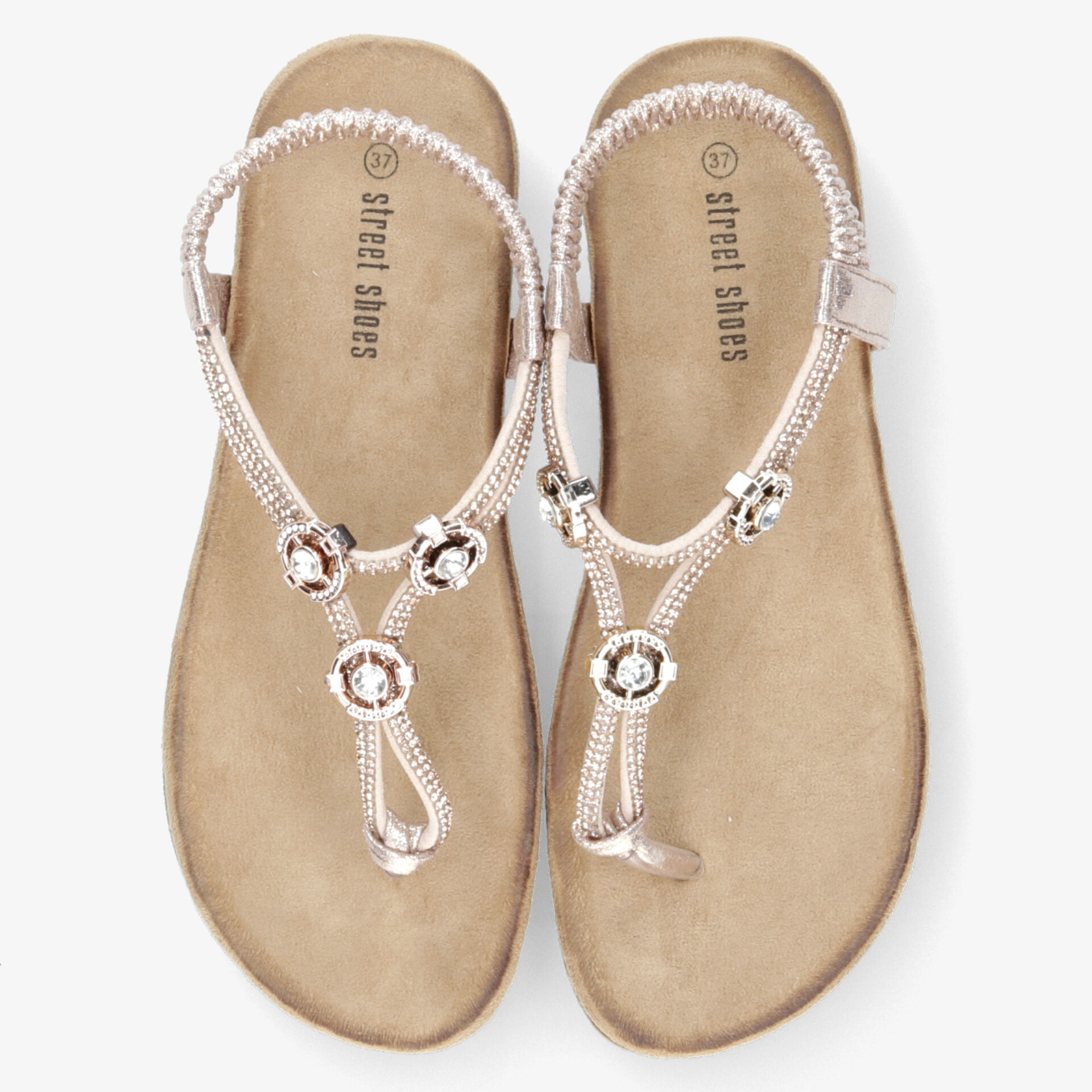 Bequeme Sandalen mit eleganten glitzernden Riemen und komfortablem Fußbett, ideal für sommerliche Anlässe