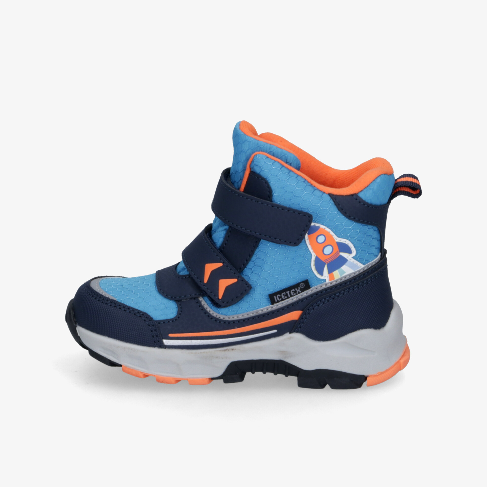 Robuster Kinder-Winterstiefel in Blau und Orange mit wasserabweisendem Material und rutschfester Sohle