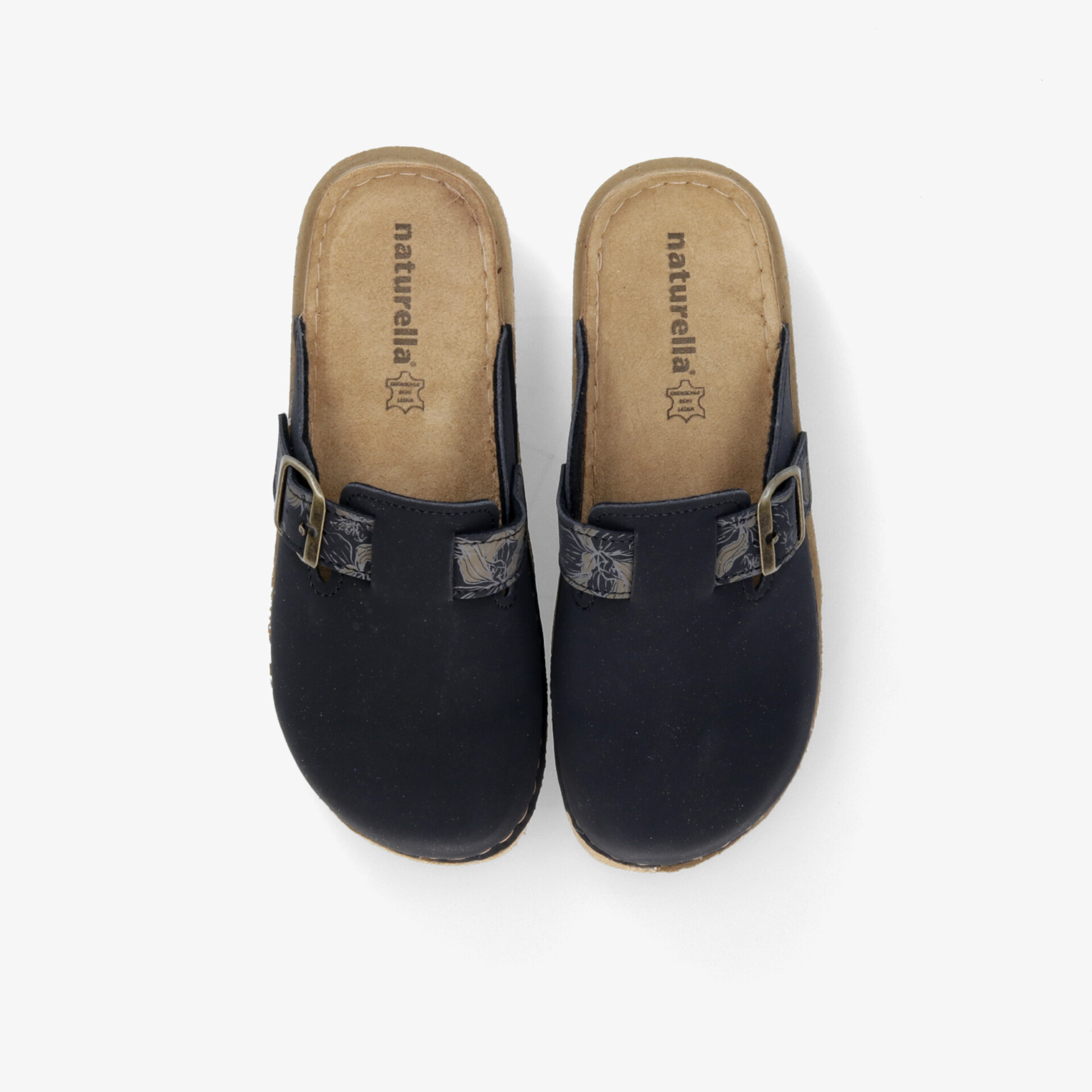 Bequeme schwarze Clogs mit verstellbarem Riemen und rutschfester Sohle, ideal für den Alltag