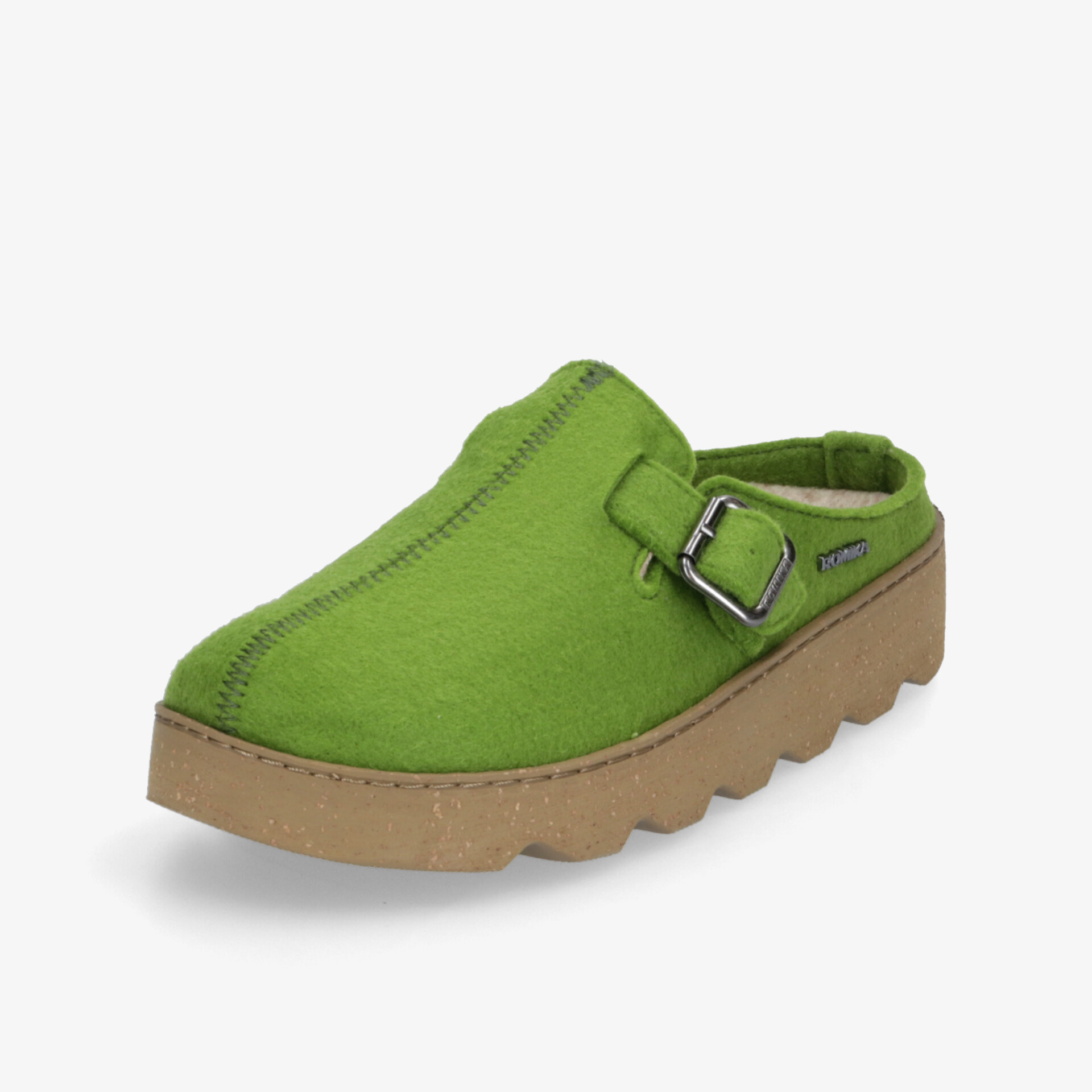 Bequemer grüner Hausschuh mit weichem Obermaterial, verstellbarem Riemen und profilierter Sohle für optimalen Halt