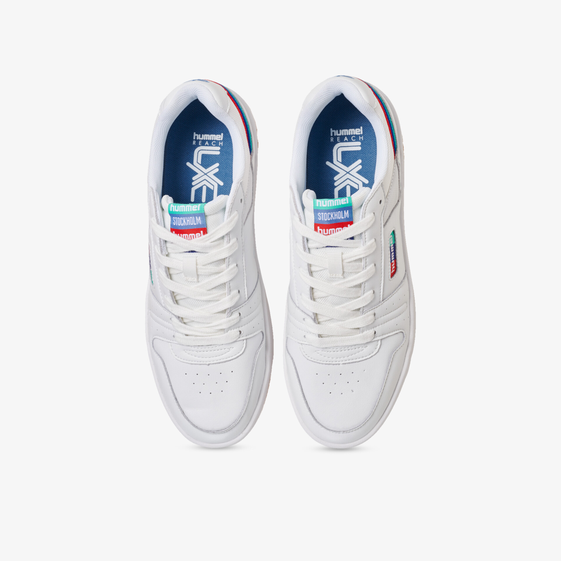 Moderner weißer Sneaker mit farbigen Akzenten und Schnürverschluss. Ideal für sportlichen und stilvollen Auftritt.