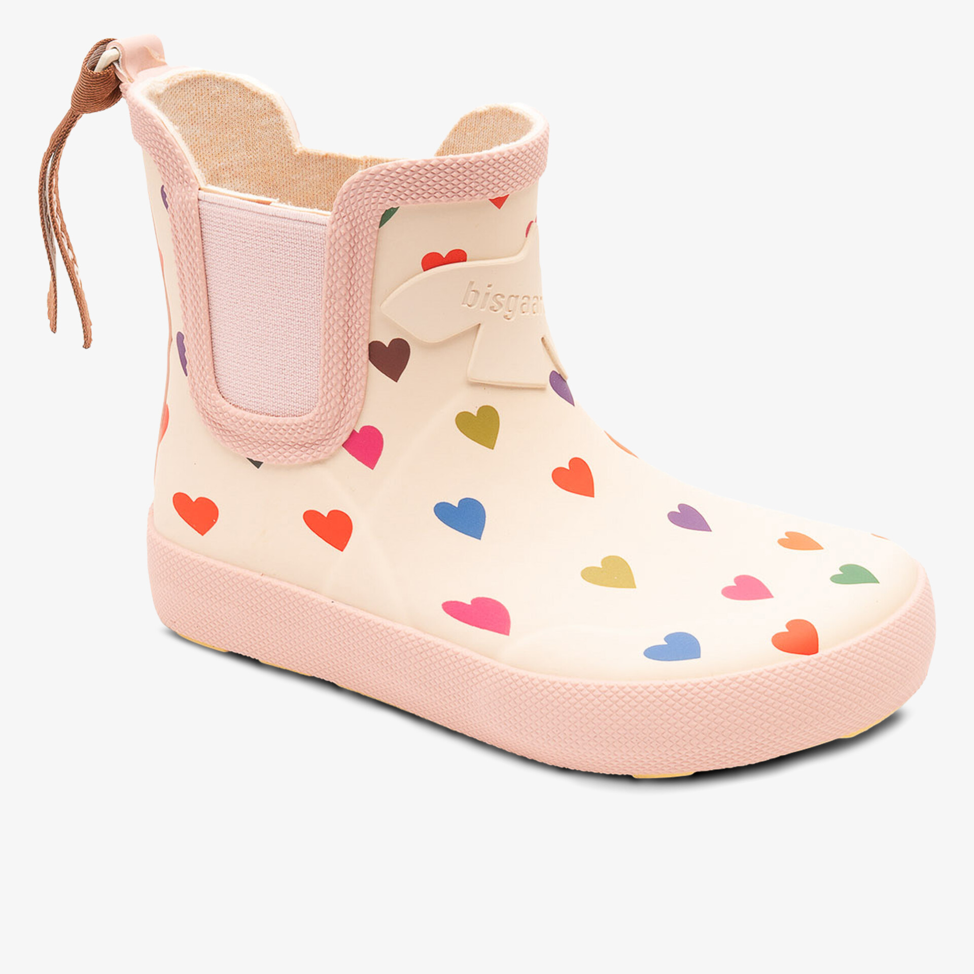 Bequeme Gummistiefel mit buntem Herzmuster für zuverlässigen Schutz bei nassem Wetter.