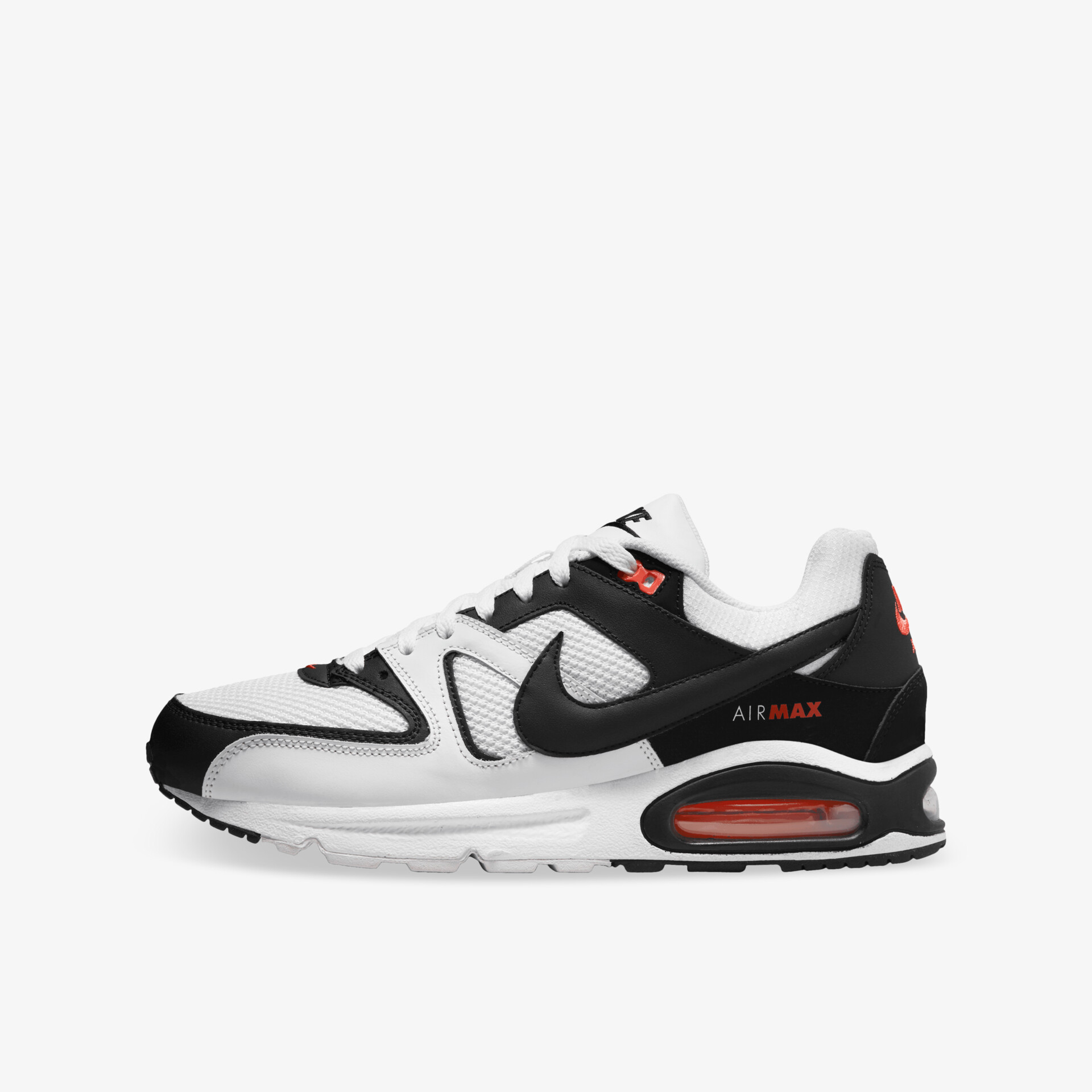 Moderner weiß-schwarzer Sportschuh mit leichter, dämpfender Air-Sole und strapazierfähiger Sohle für hohen Tragekomfort