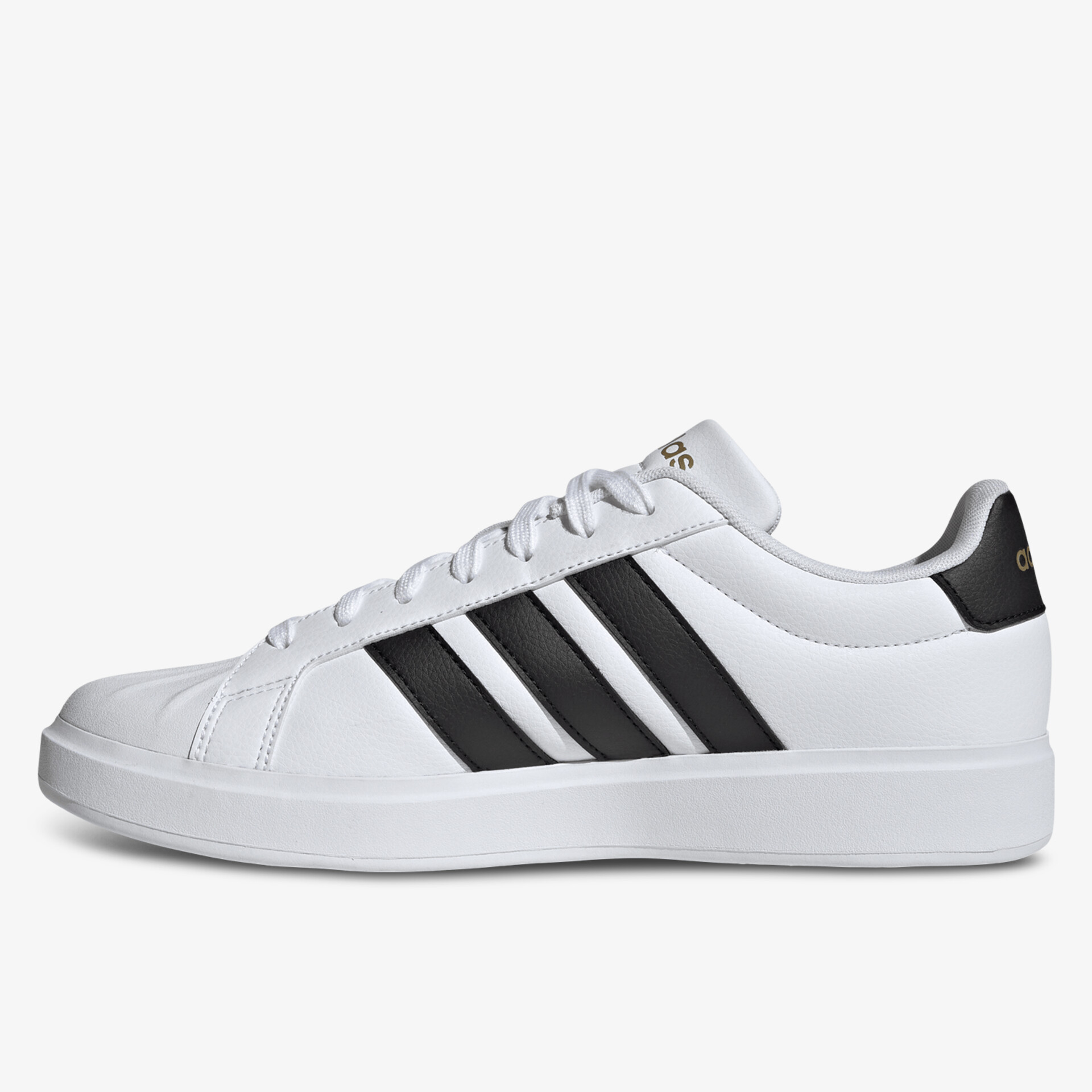 Moderner weißer Sneaker mit schwarzen Streifen in klarer Seitenansicht, sportlich und komfortabel