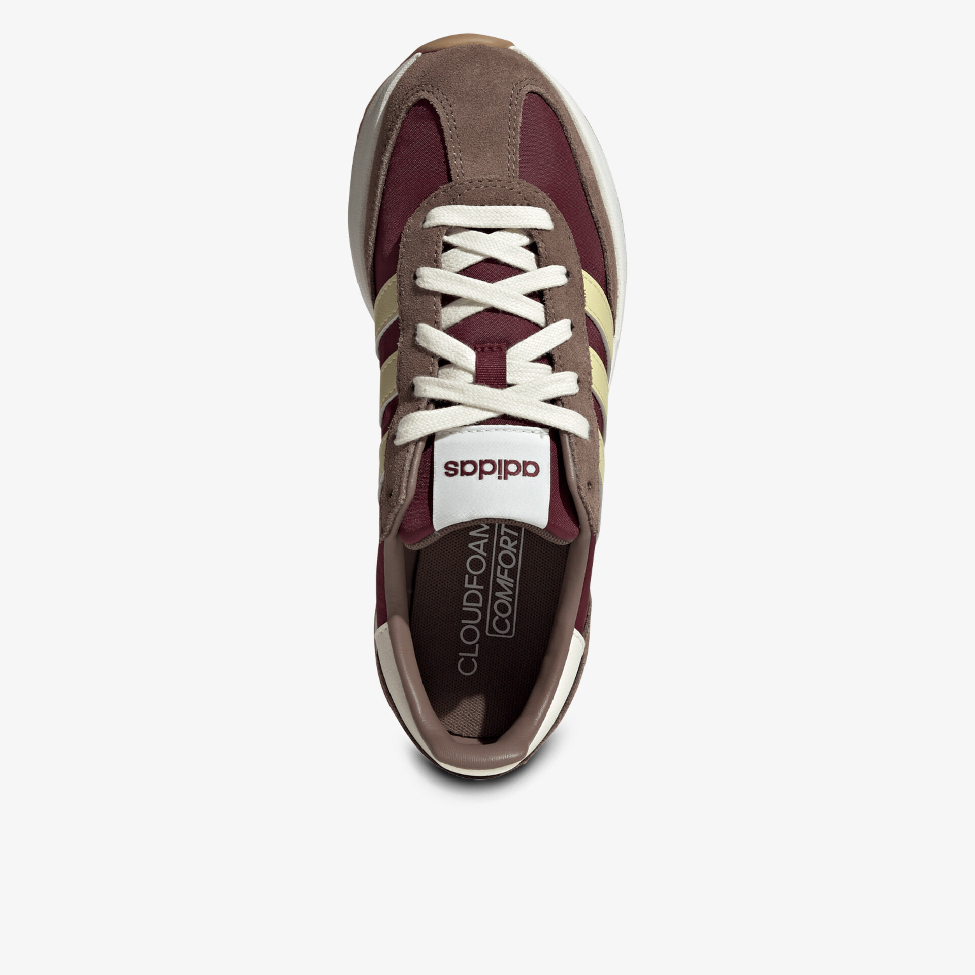 Obere Draufsicht eines atmungsaktiven, bequem geschnittenen Schuhs mit klassischer Schnürung und modernem Design