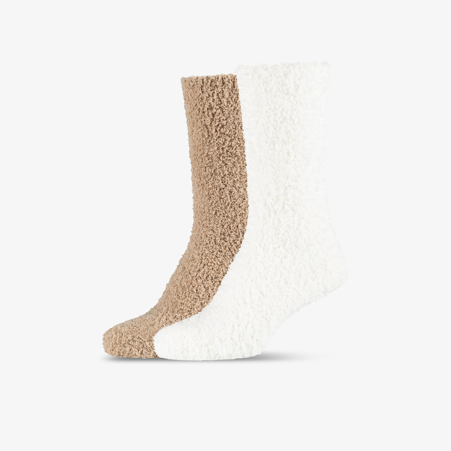 Weiche, warme flauschige Socken in Beige und Weiß, komfortabel und gemütlich für kalte Tage