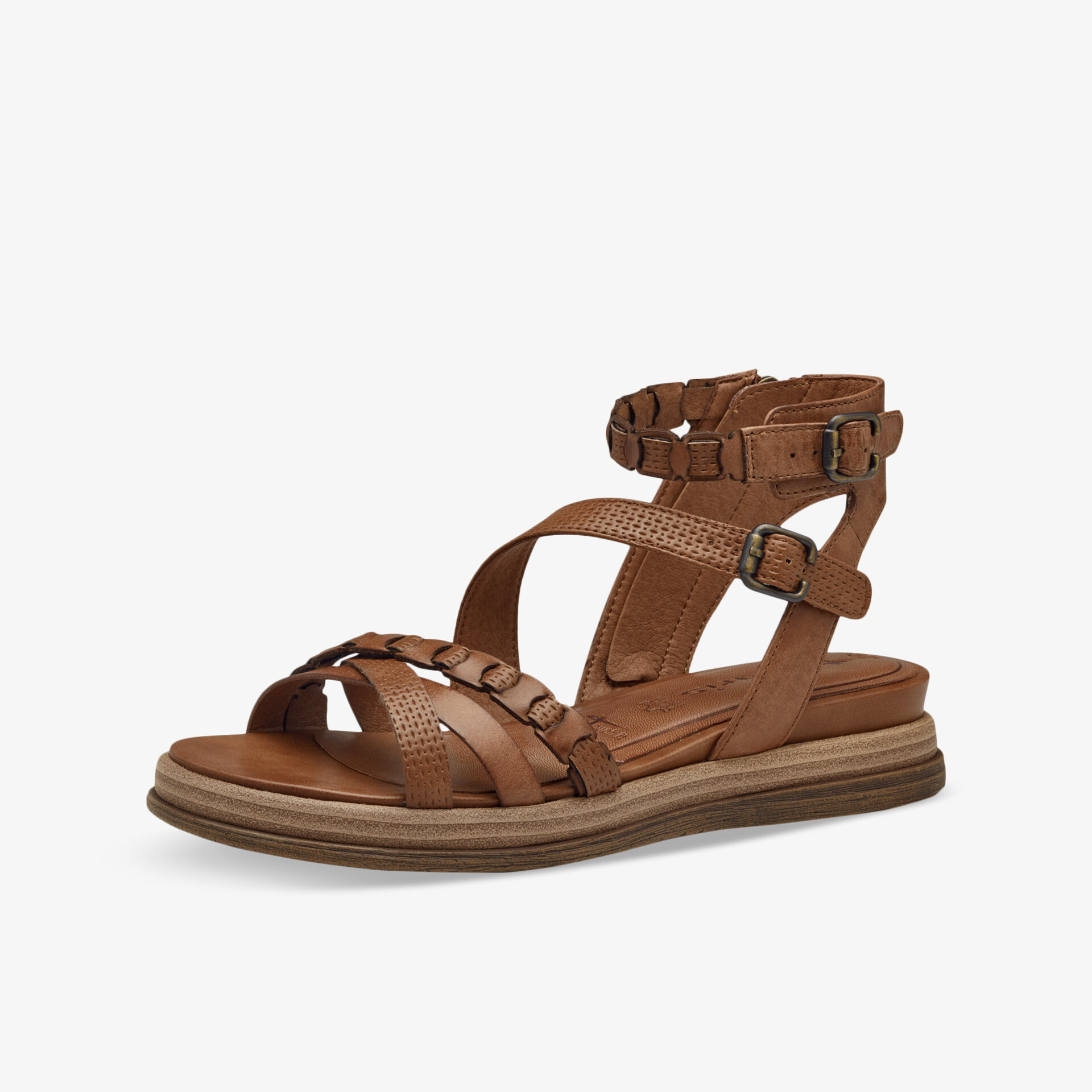 Braune Ledersandale mit verstellbaren Schnallen und gepolsterter Sohle, bequemer und stabiler Sommer-Schuh