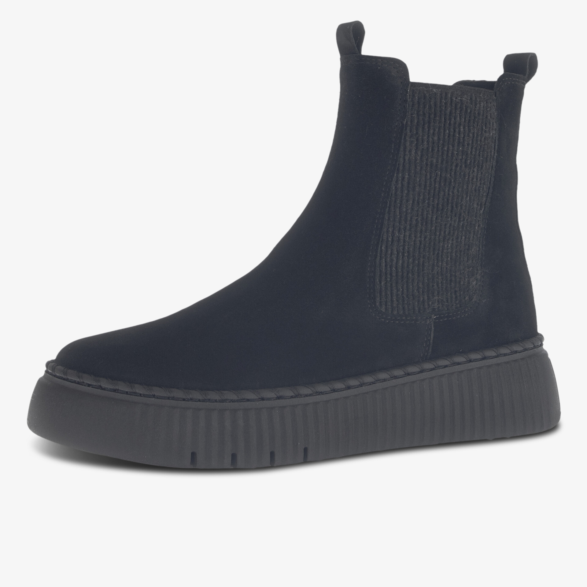Schwarzer Chelsea Boot mit elastischem Einsatz und Plateausohle, komfortabel und modisch