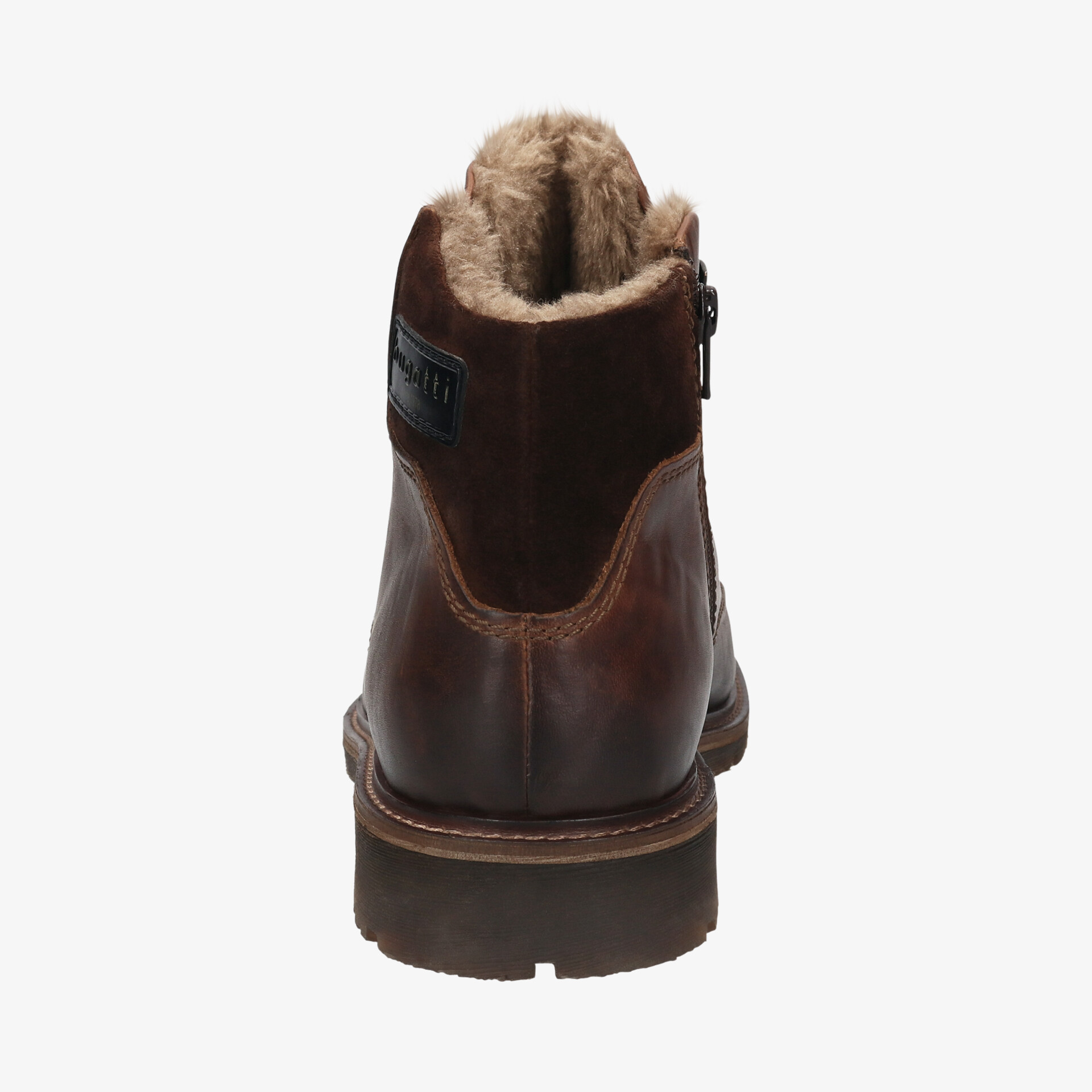 Brauner Winterstiefel mit warmem Innenfutter, robustem Reißverschluss und stabiler Sohle von hinten