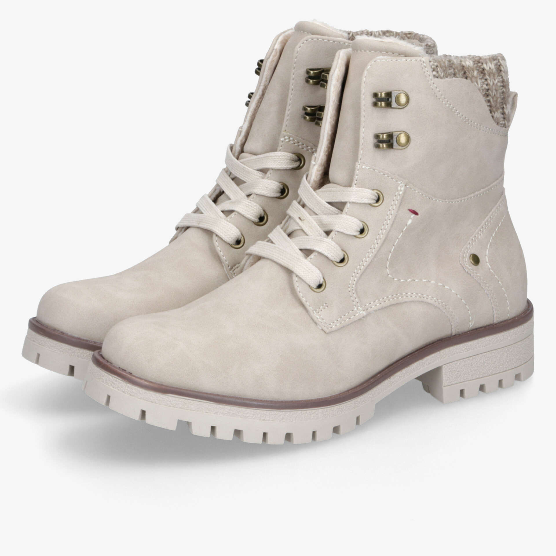 Beiger robuster Winterstiefel mit warmem Innenfutter, stabiler Schnürung und rutschfester Profilsohle für sicheren Halt