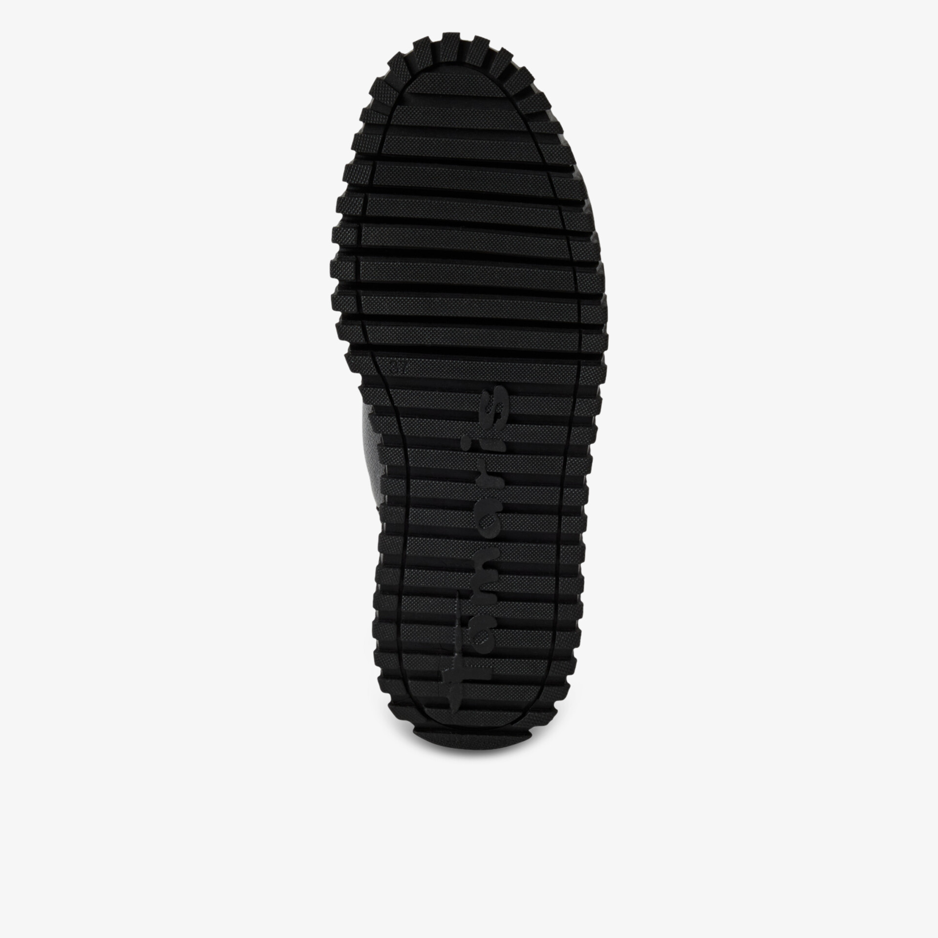 Schwarze rutschfeste Gummisohle mit tiefem Profil für optimalen Halt und langlebige Nutzung