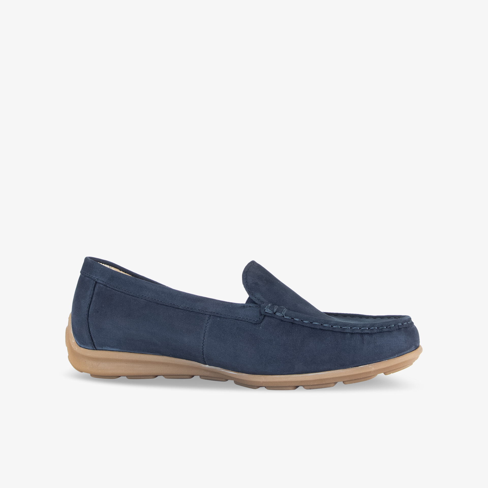 Eleganter Mokassin in Blau mit rutschfester Sohle und weichem Veloursleder für maximalen Komfort und Stil.